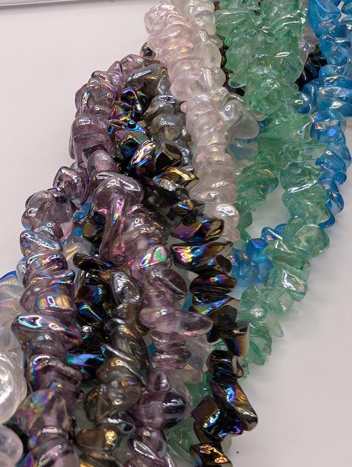 Rainbow Luster Glass Chip Beads: 36" Jewelry Making Strands