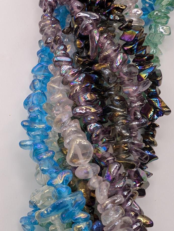 Rainbow Luster Glass Chip Beads: 36" Jewelry Making Strands
