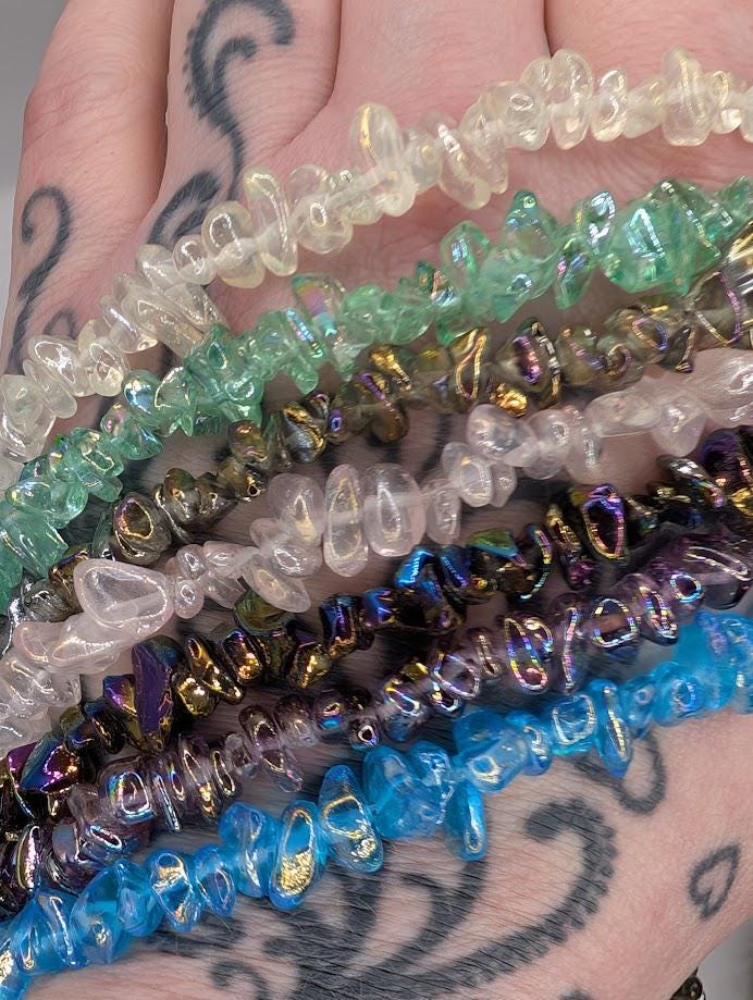 Rainbow Luster Glass Chip Beads: 36" Jewelry Making Strands