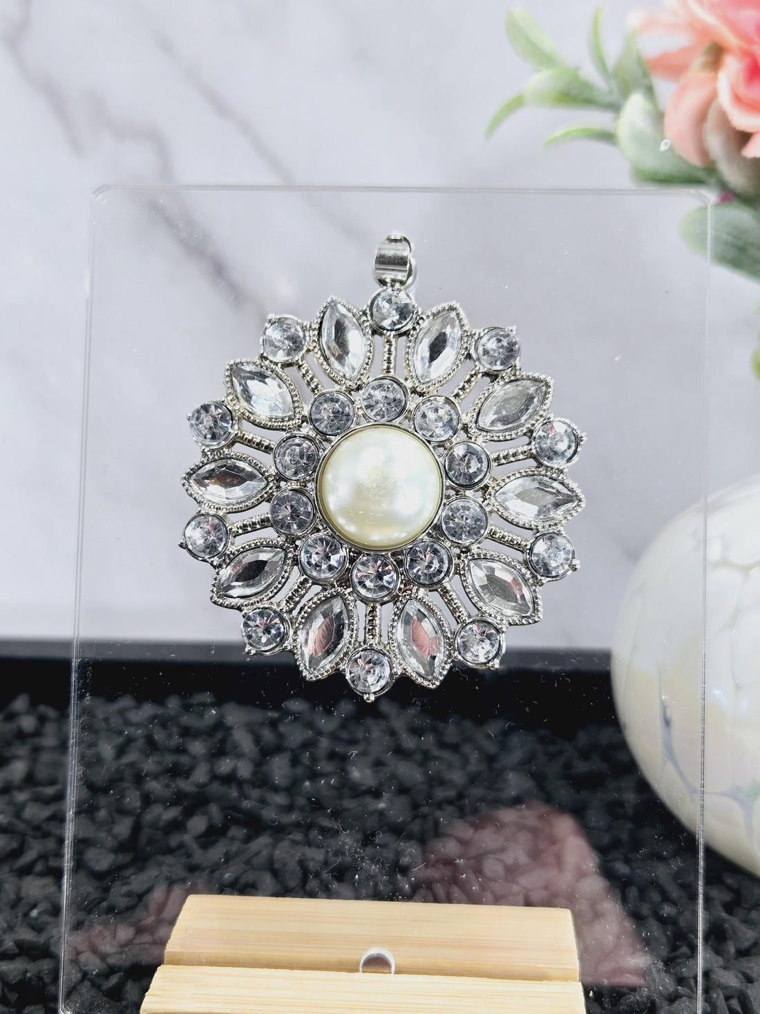 Skull Charm Pendant: Silver Tone with Rhinestone Accent