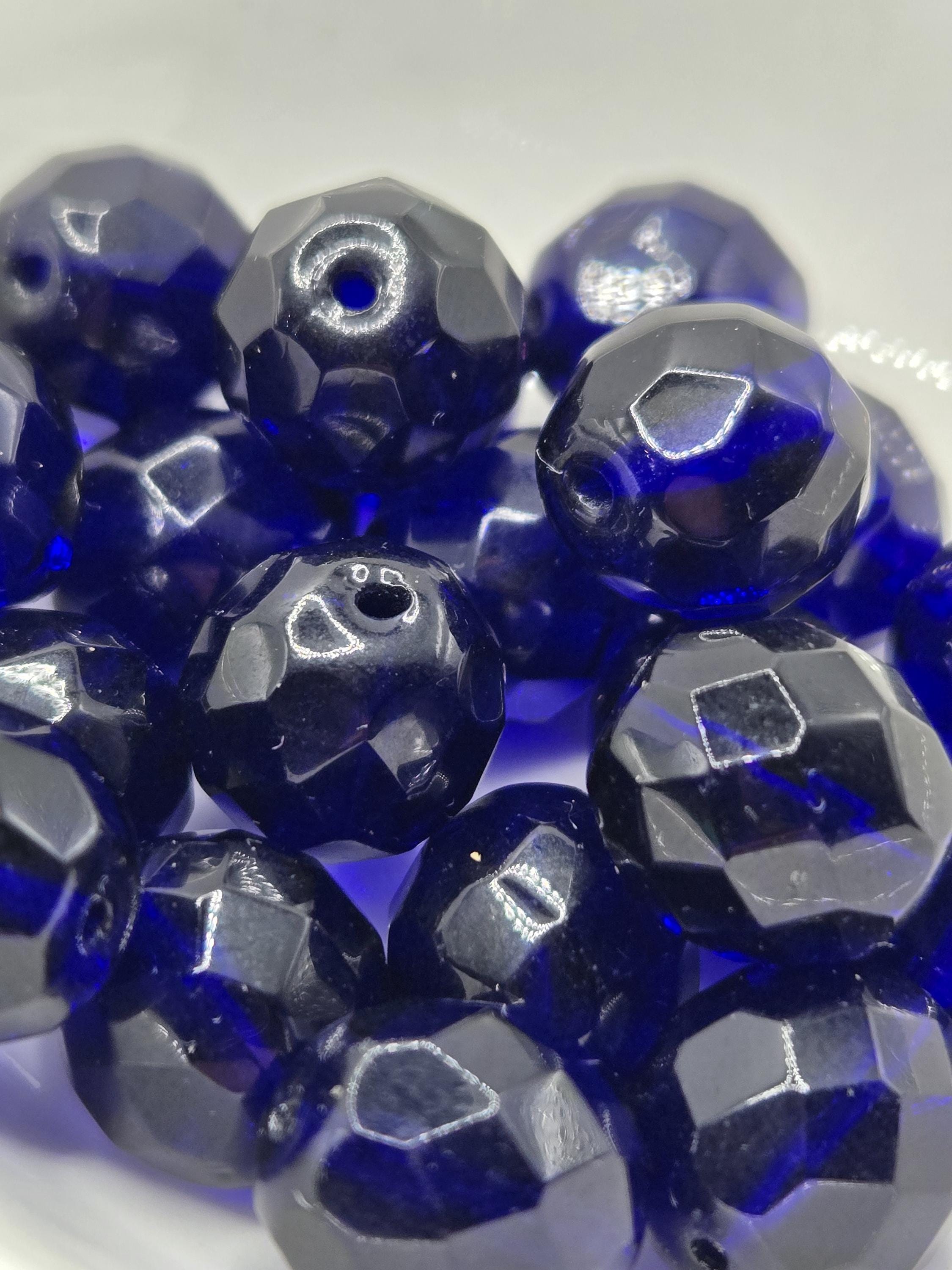 Czech Fire Polished Cobalt Glass Beads 14mm (6 PCS)