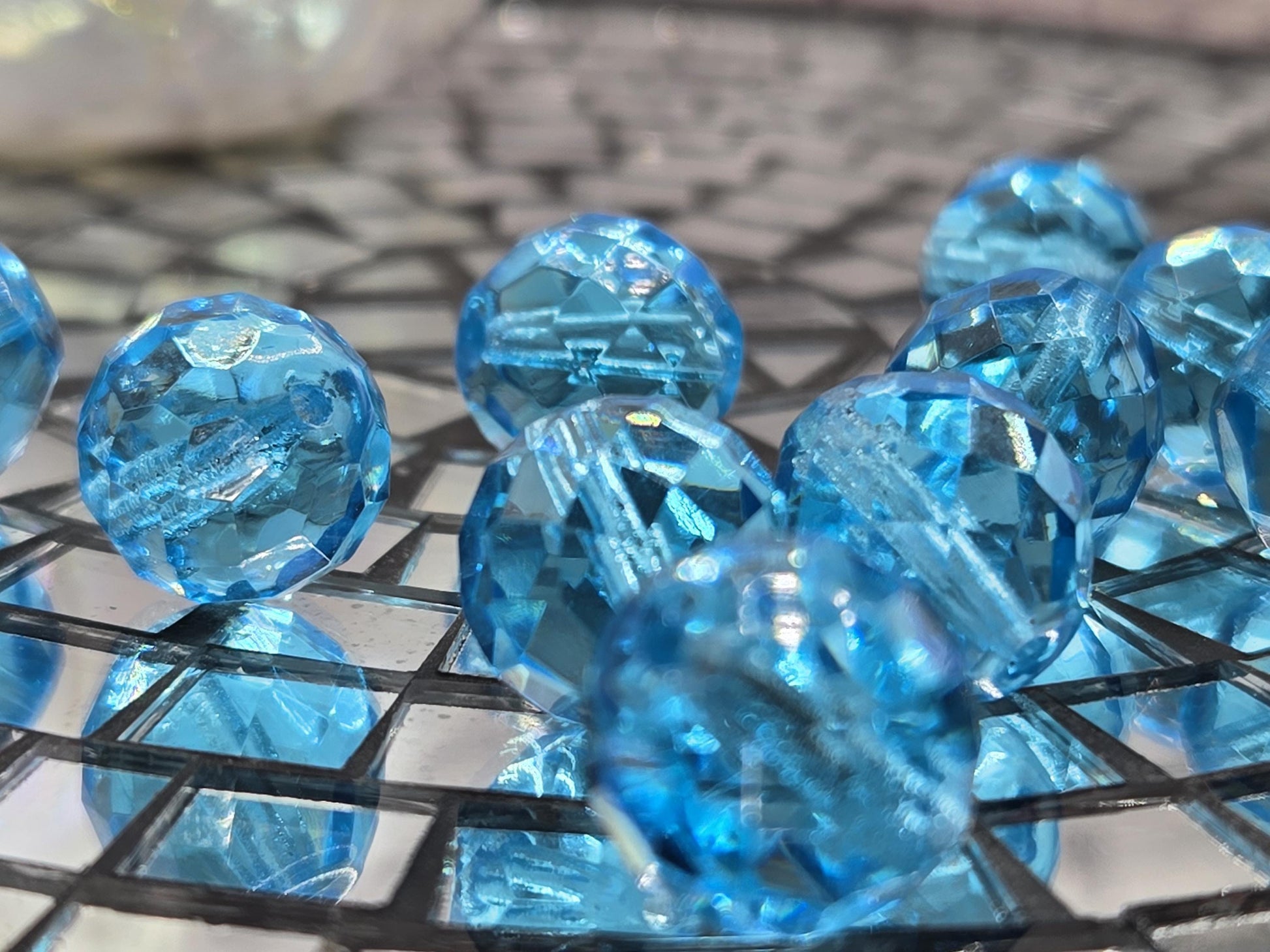 Aqua Czech Fire Polished Glass Beads 14mm (6 PCS)