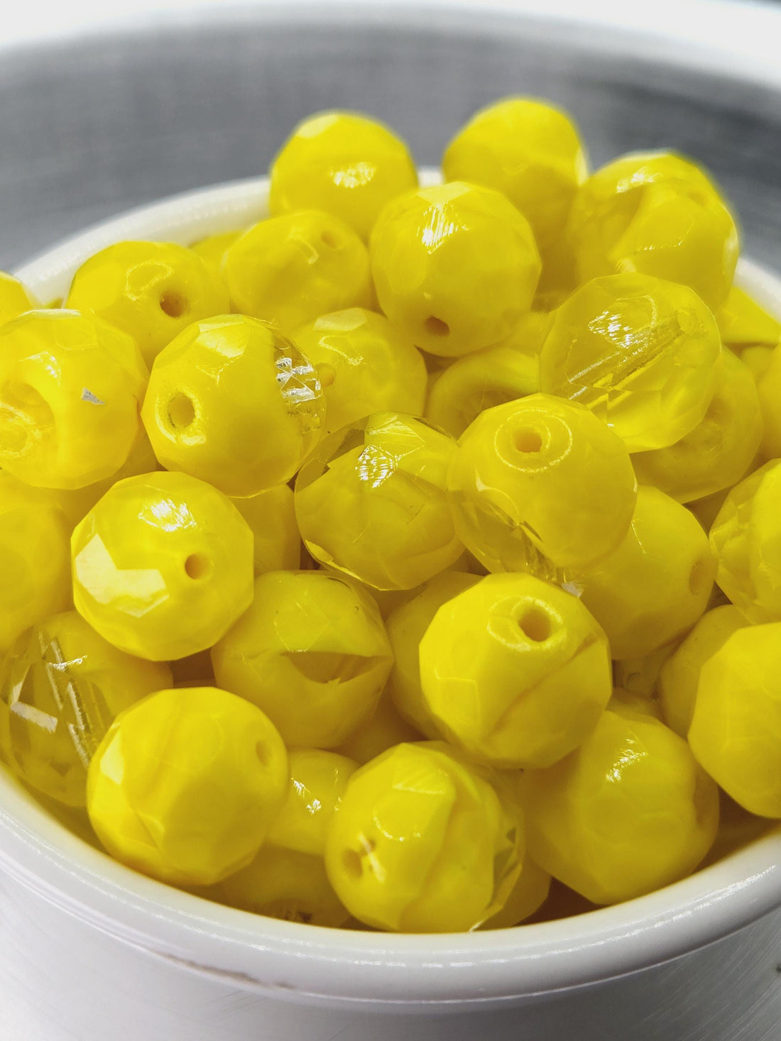 Yellow Czech Fire Polished Faceted Glass Beads (12mm, 10 Pcs)