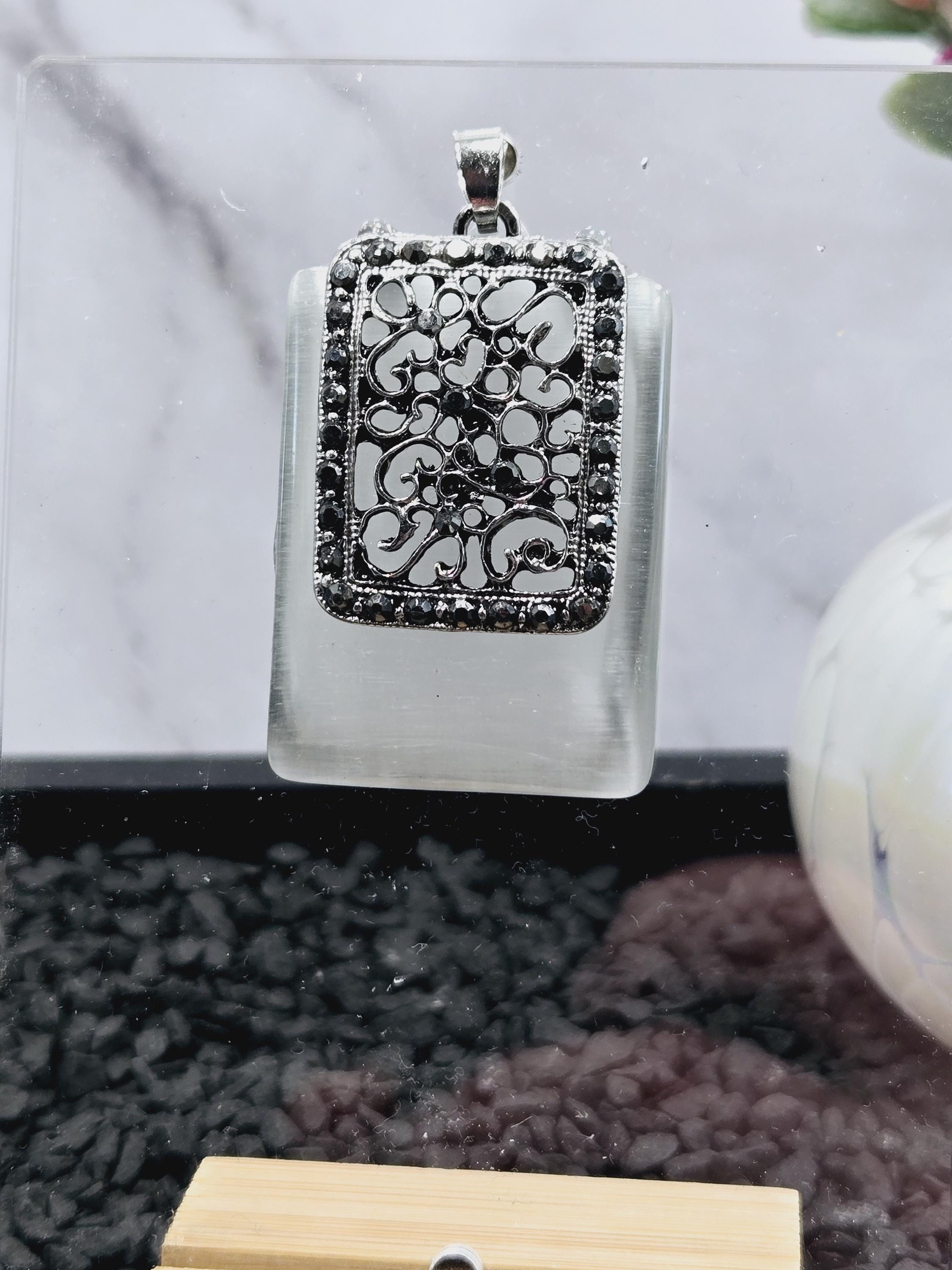 Steampunk Medallion Pendant, Fallen Angel Design (Gunmetal Silver Tone)