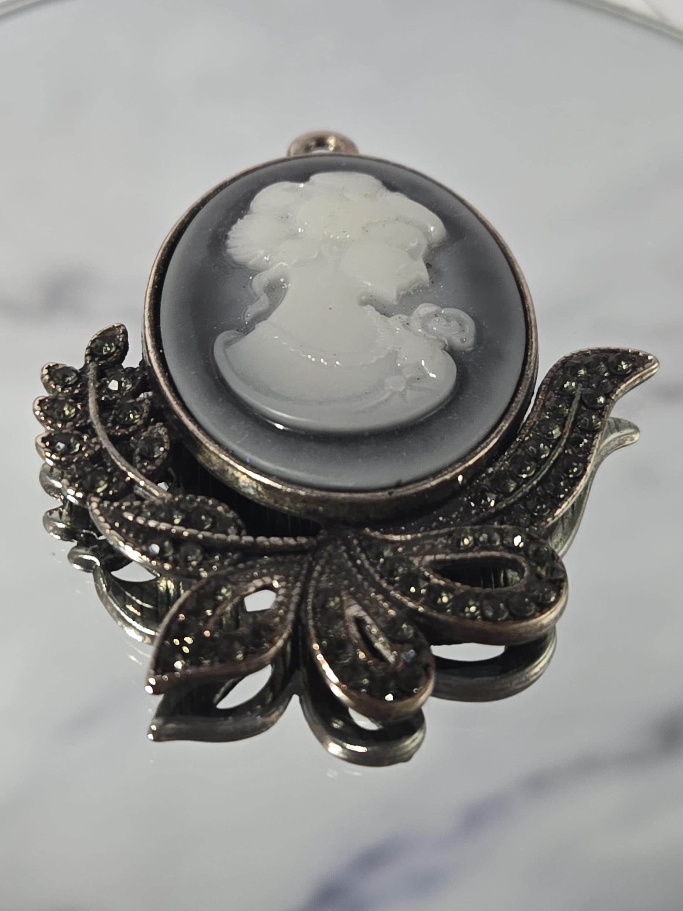Bronze Cameo Pendant - Vintage Inspired with Sparkling Rhinestones
