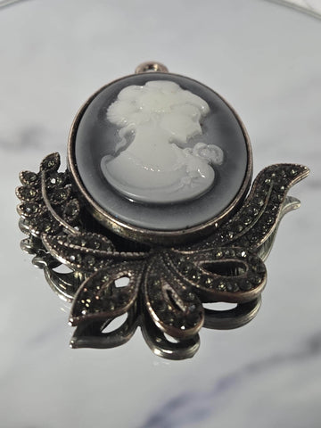 Bronze Cameo Pendant - Vintage Inspired with Sparkling Rhinestones