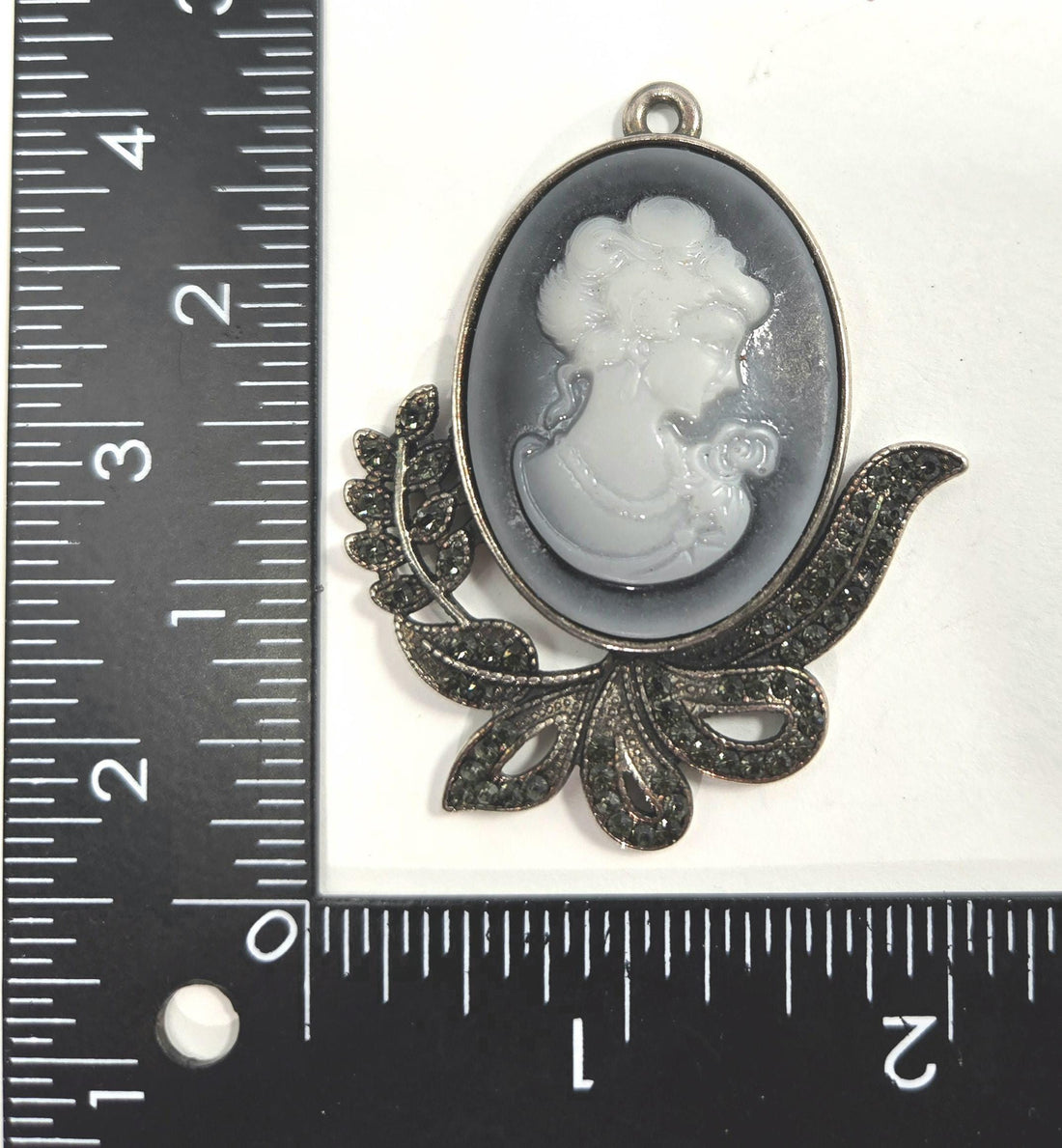 Bronze Cameo Pendant - Vintage Inspired with Sparkling Rhinestones