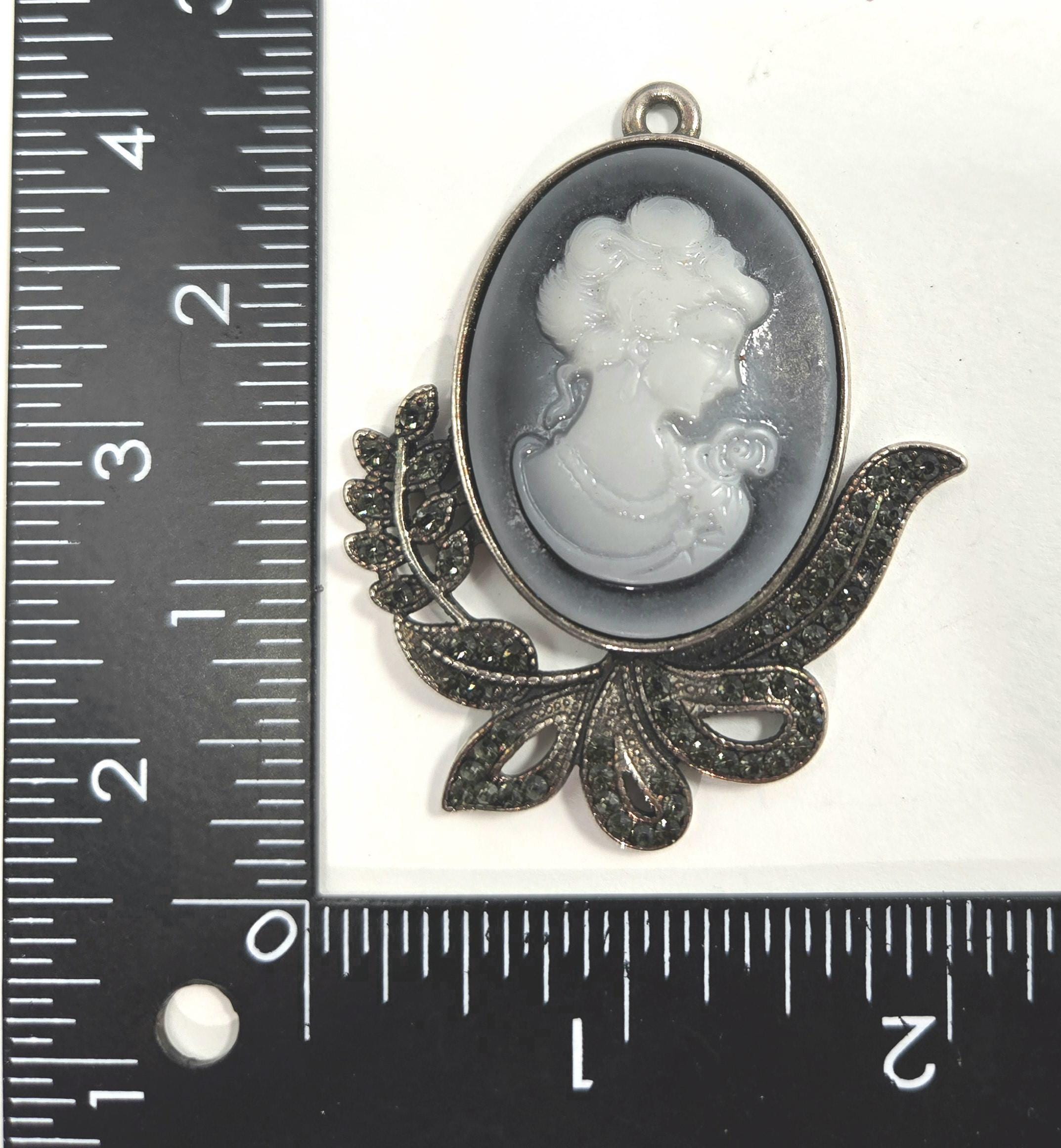 Bronze Cameo Pendant - Vintage Inspired with Sparkling Rhinestones