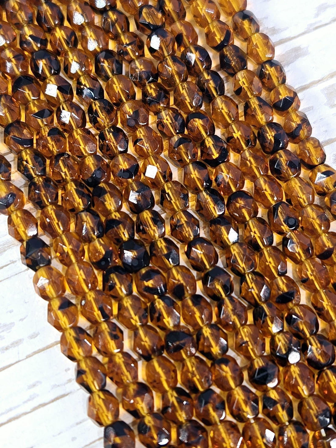 Tortoise Shell Czech Fire Polished Beads: Faceted 4mm, 100pcs