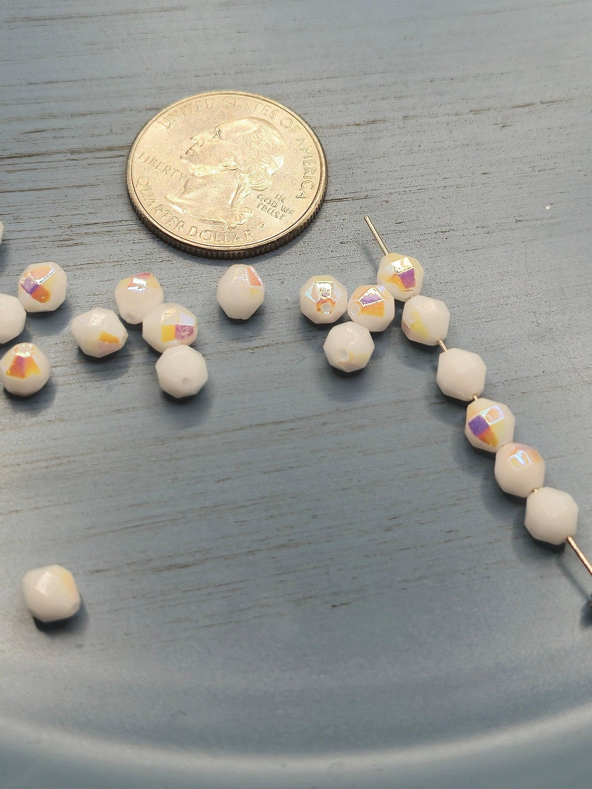 6mm Crystal Glass 24-facet Chalk White AB Finish (50 pcs)