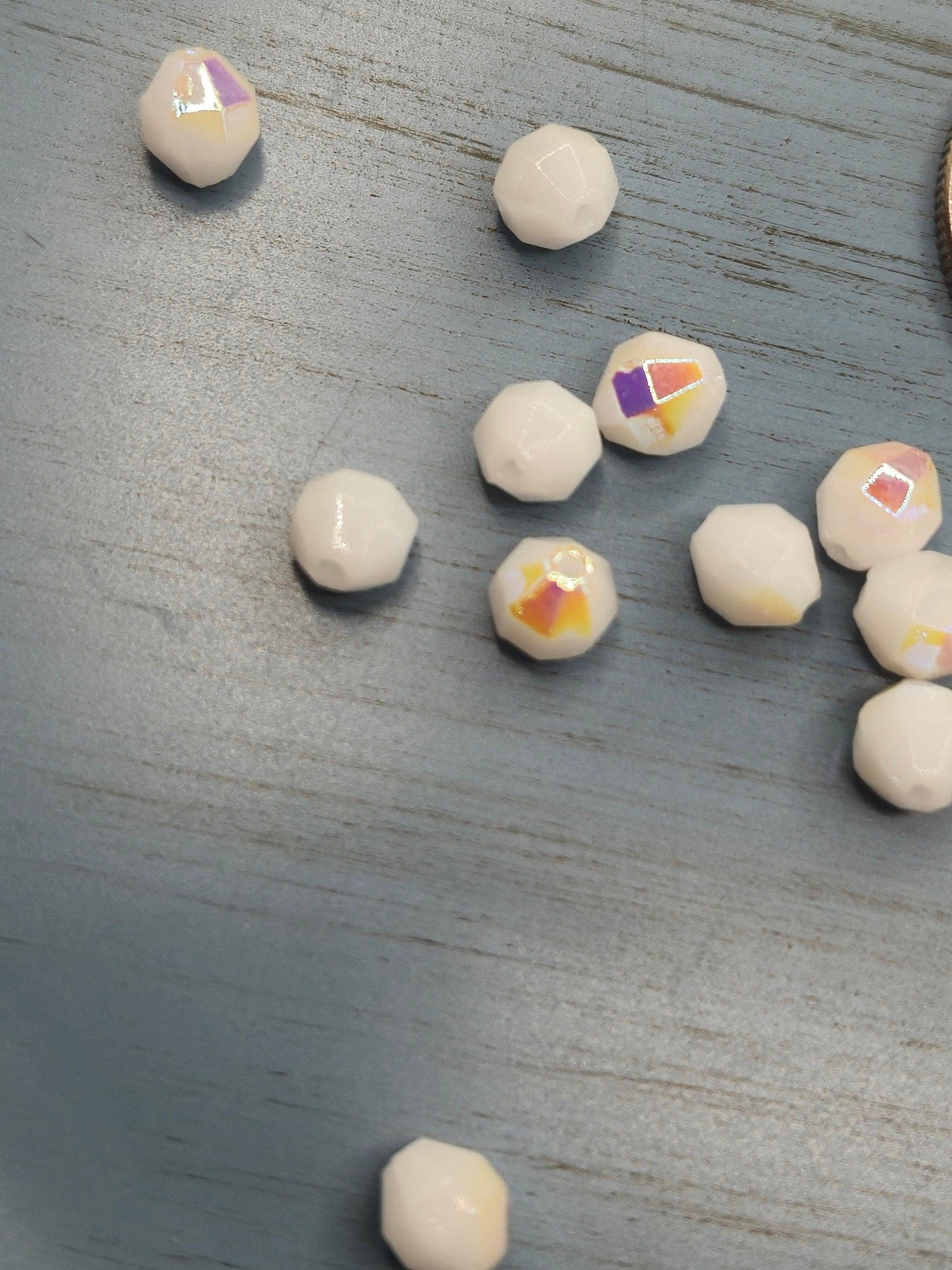 6mm Crystal Glass 24-facet Chalk White AB Finish (50 pcs)