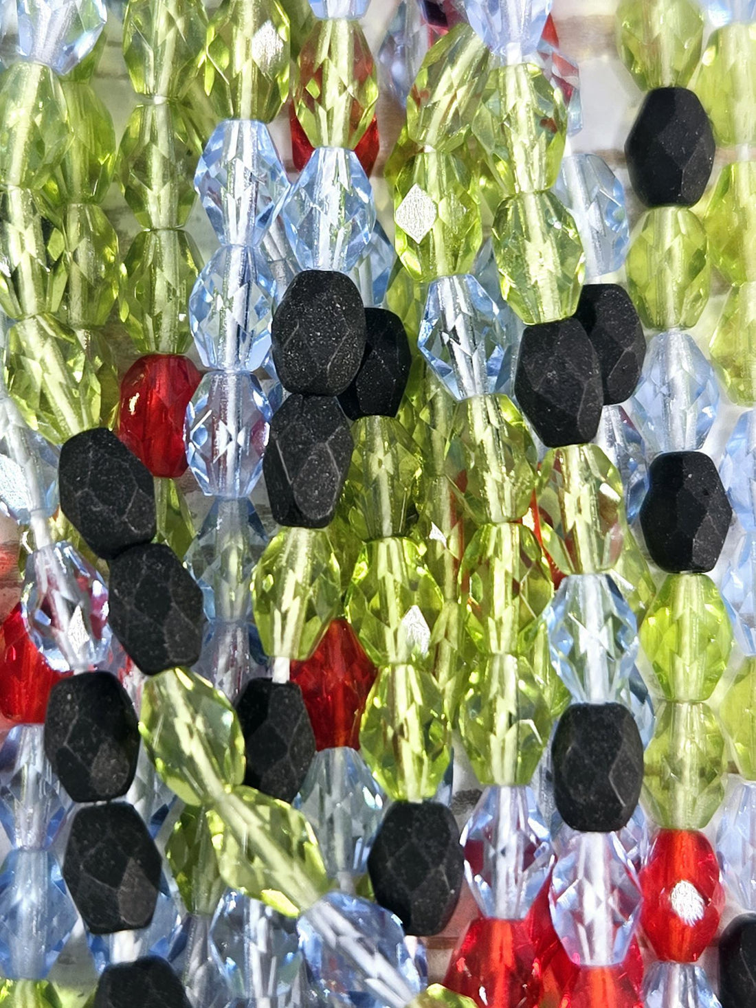 Mixed Color Faceted Oval Beads, Green Blue Black (6mm, 50 pcs)