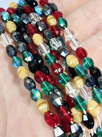 Faceted Oval Crystal Beads: Mixed Colors, 7mm, 50 Pieces