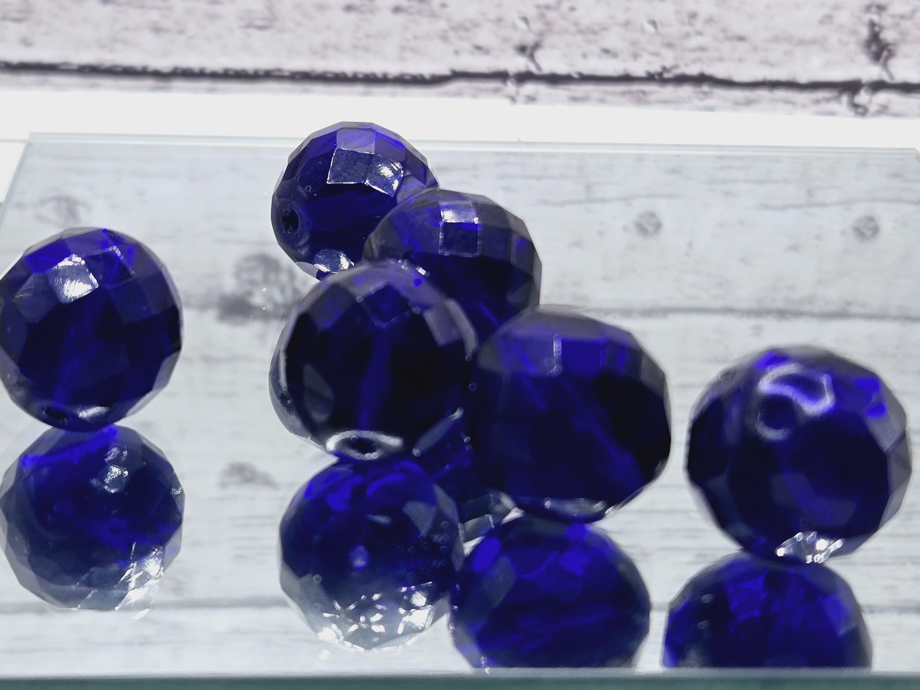 Cobalt Blue Czech Glass Beads: 18mm Faceted Round, Jewelry Making (6 PCS)