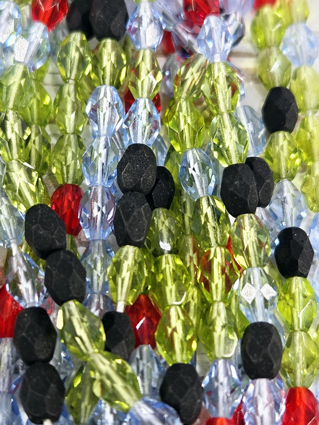 Mixed Color Faceted Oval Beads, Green Blue Black (6mm, 50 pcs)