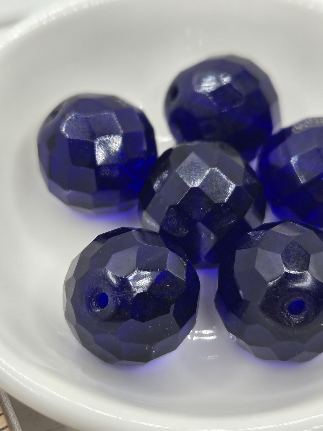 Cobalt Blue Czech Glass Beads: 18mm Faceted Round, Jewelry Making (6 PCS)