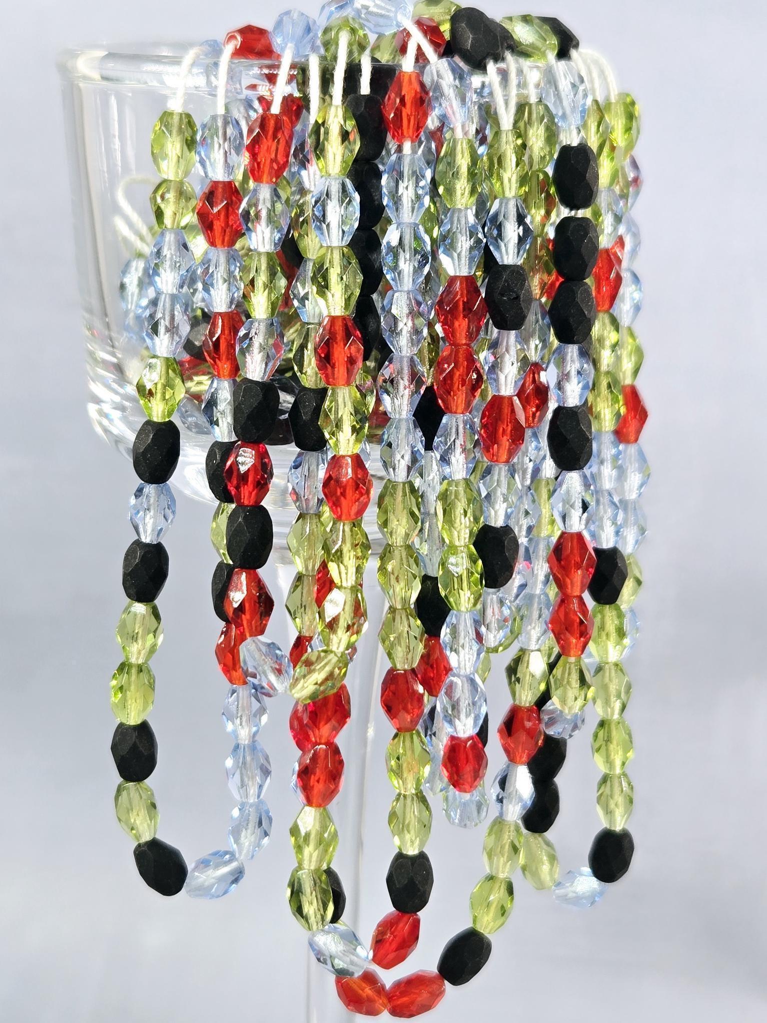 Mixed Color Faceted Oval Beads, Green Blue Black (6mm, 50 pcs)