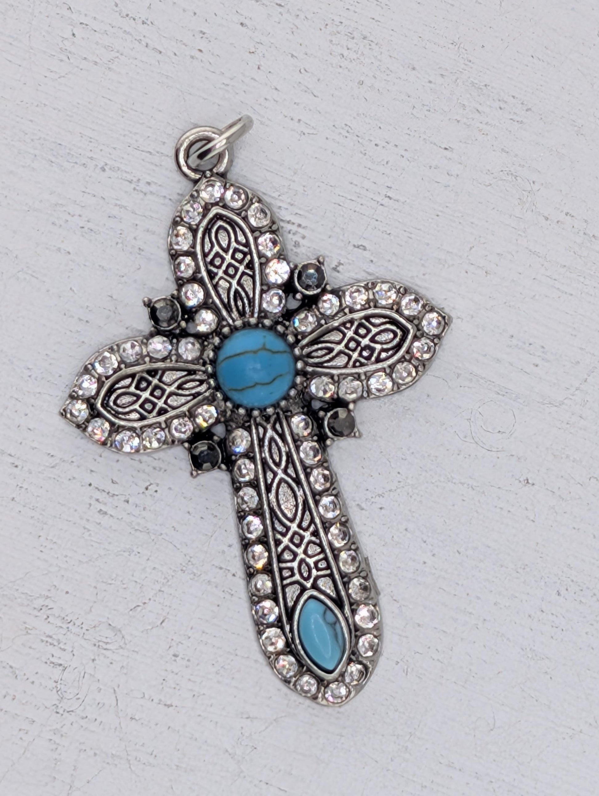 Turquoise Cross Pendant: Bold Country Style with Fallen Angel Charm