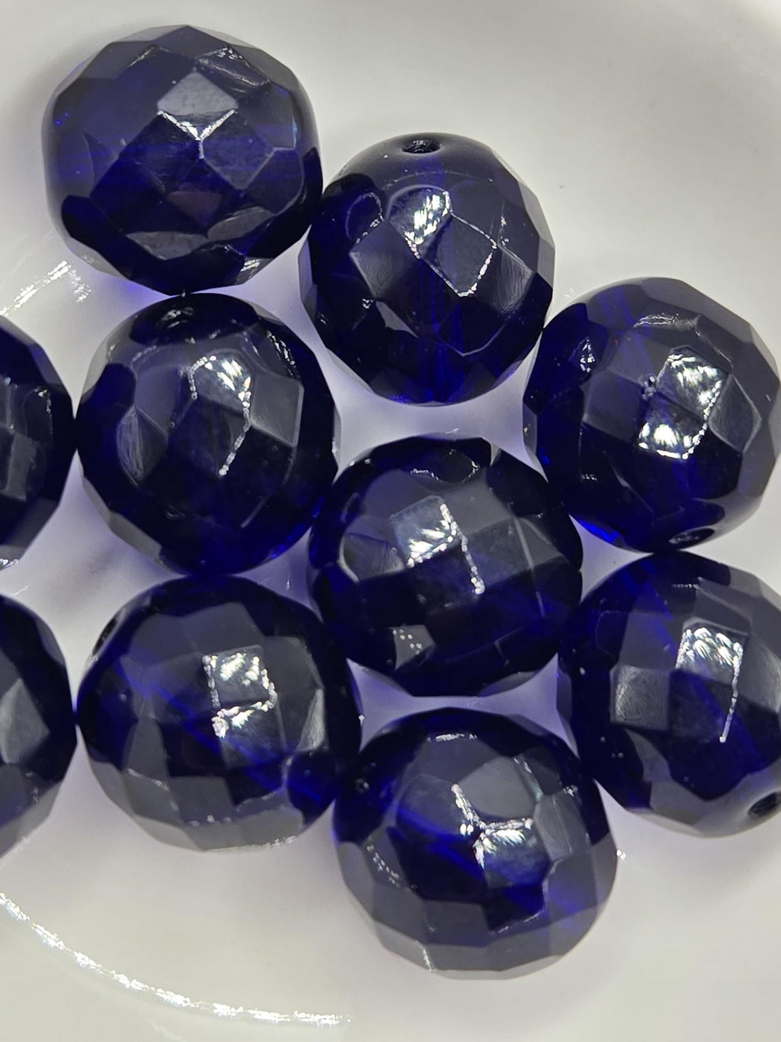 Czech Fire Polished Cobalt Glass Beads 14mm (6 PCS)