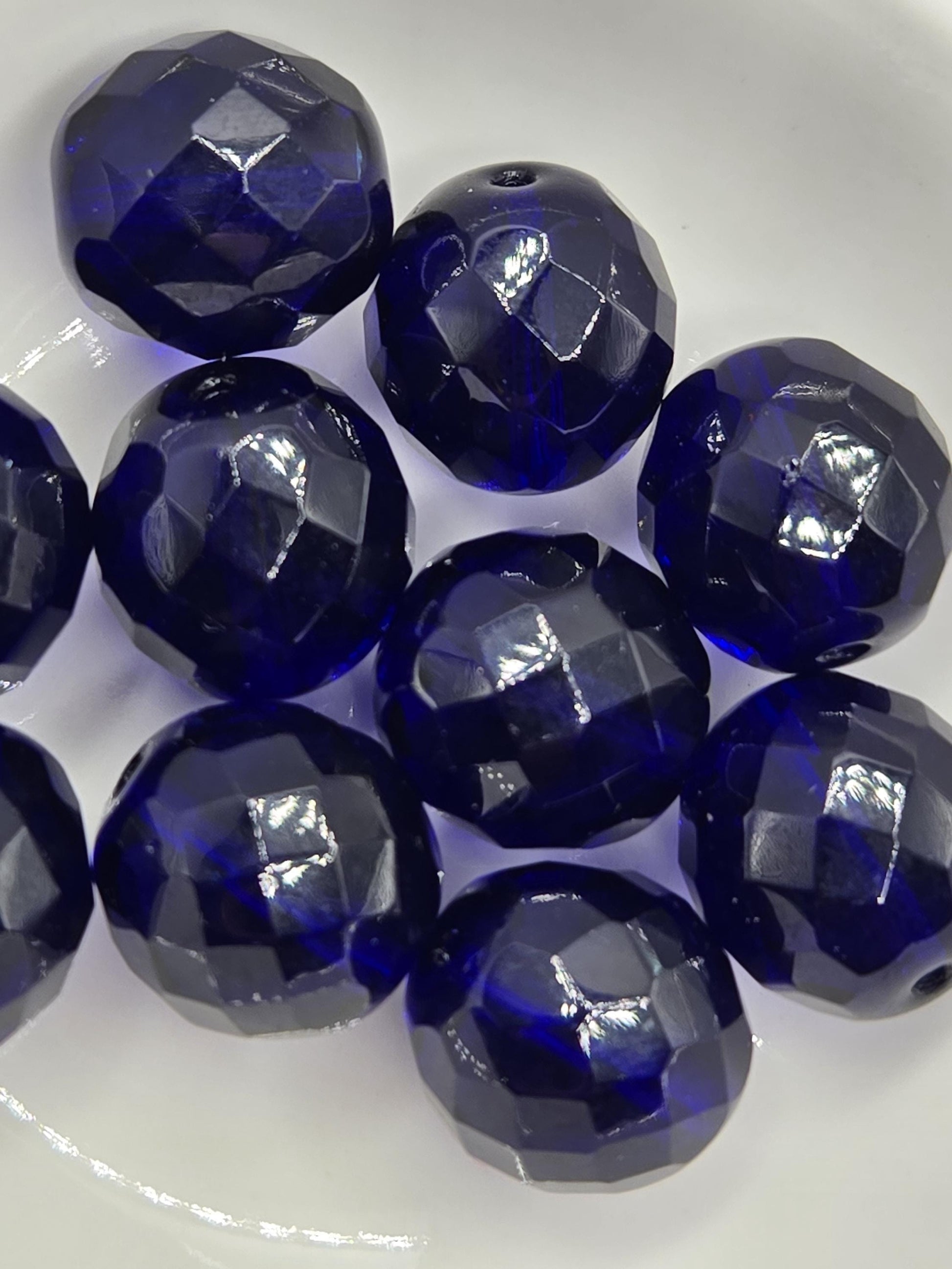 Czech Fire Polished Cobalt Glass Beads 14mm (6 PCS)