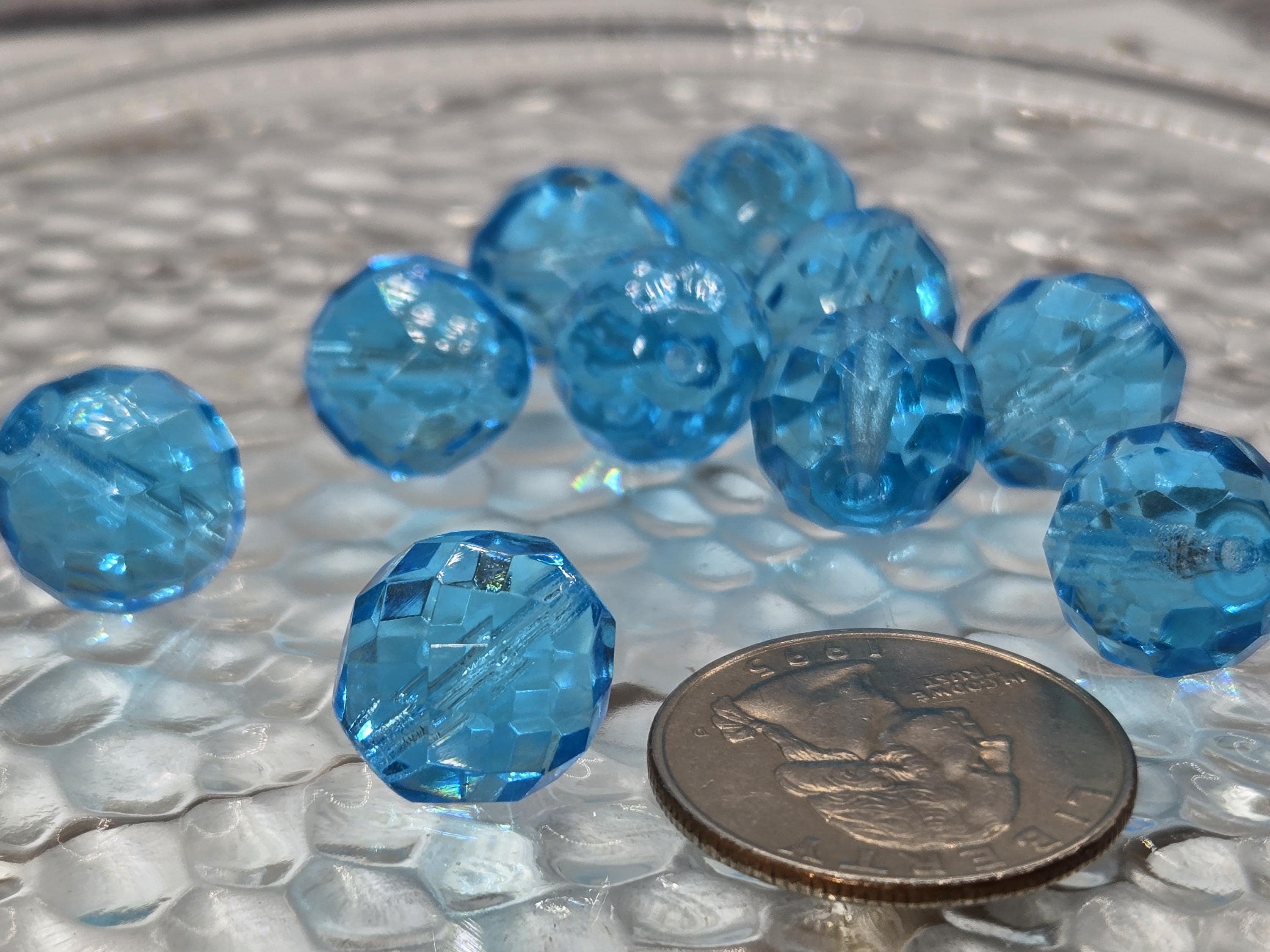 Aqua Czech Fire Polished Glass Beads 14mm (6 PCS)