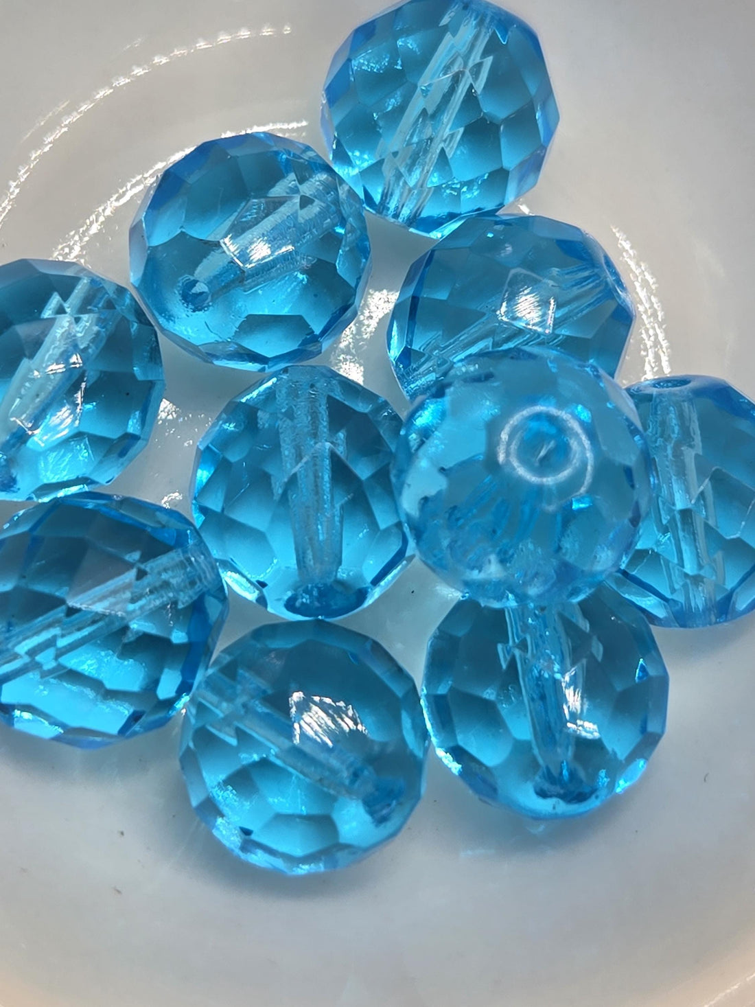Aqua Czech Fire Polished Glass Beads 14mm (6 PCS)