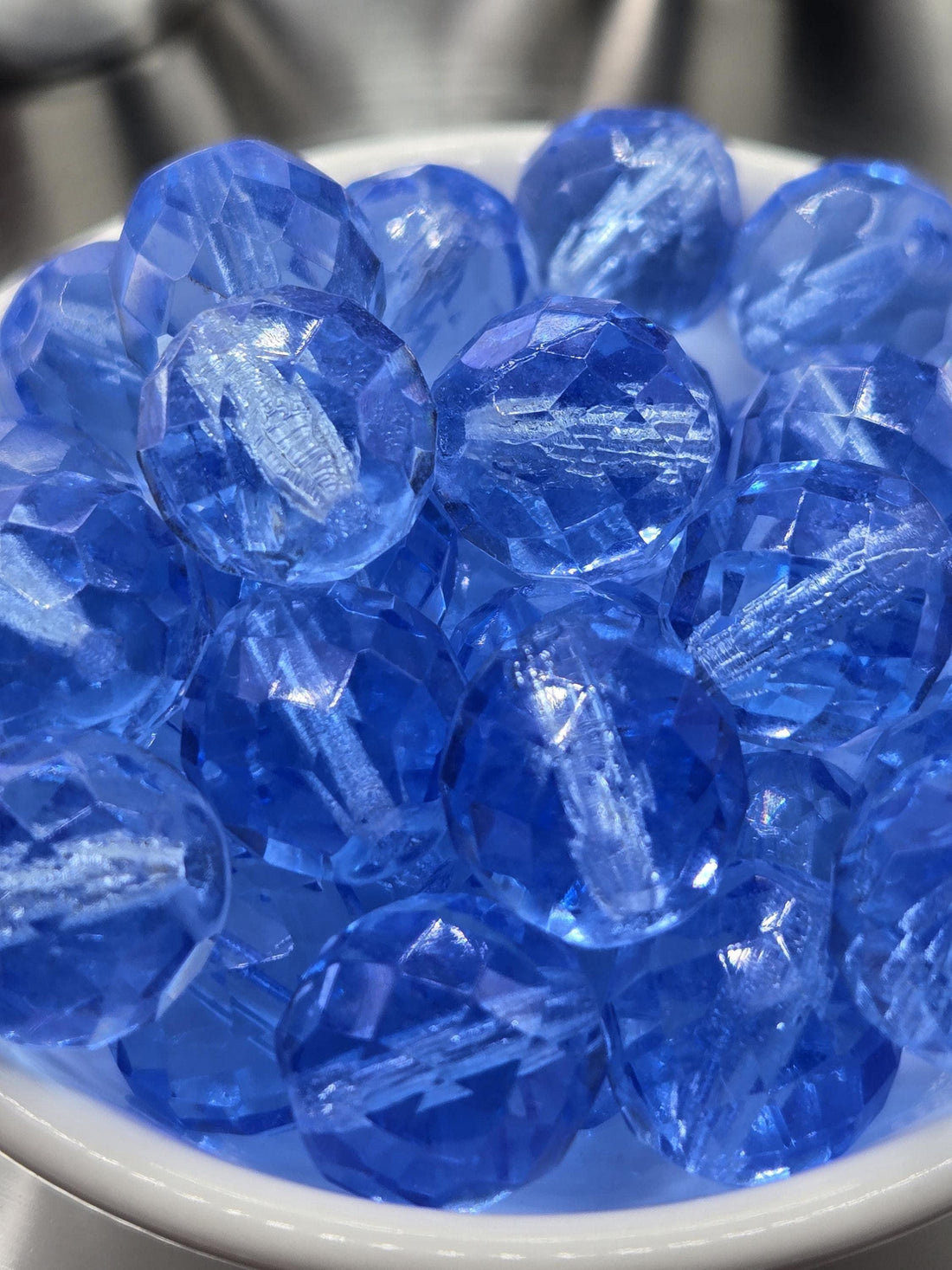 Czech Fire Polished Lt Sapphire Glass Beads 14mm (6 PCS)