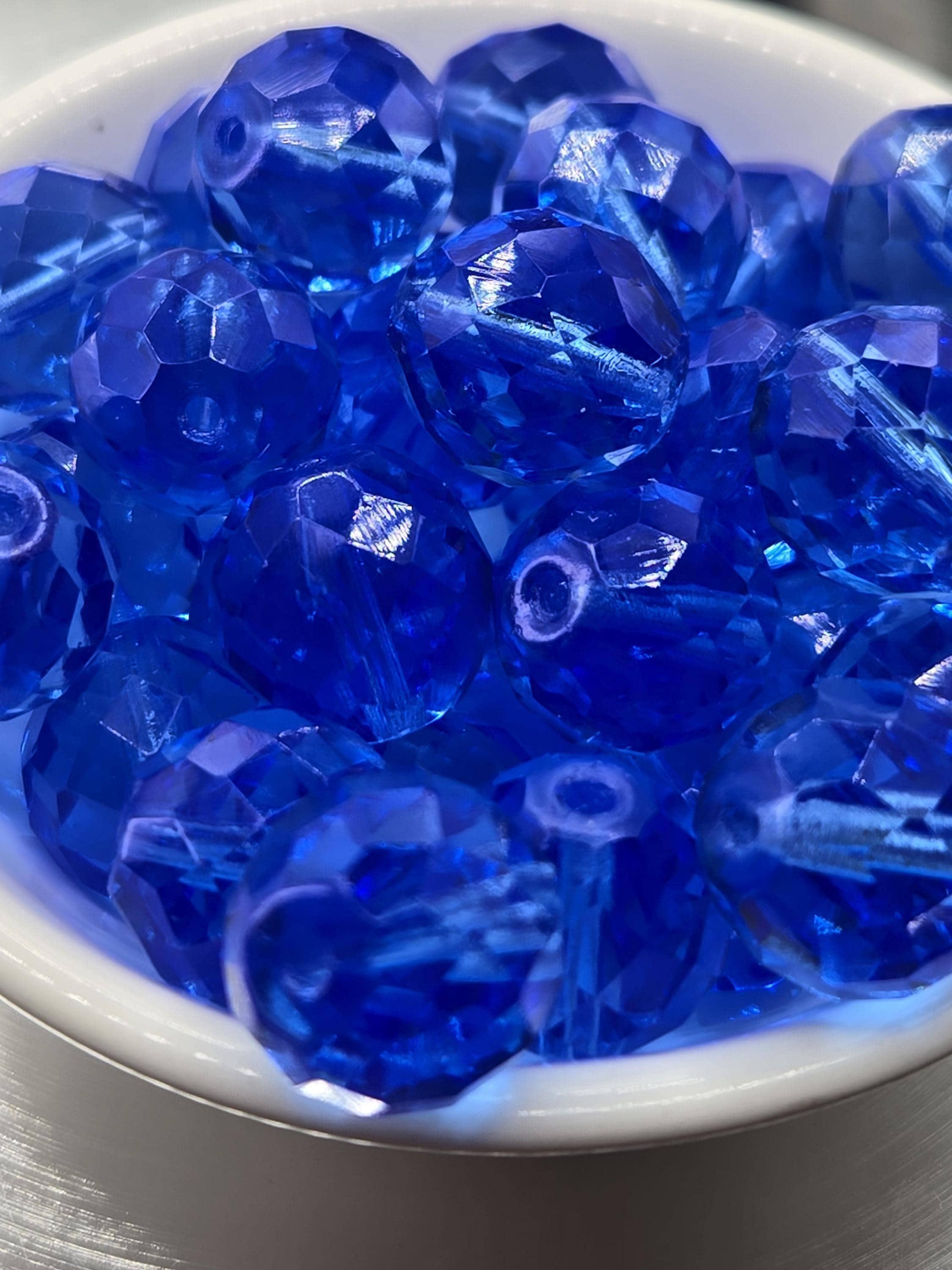 Dark Sapphire Czech Fire Polished Glass Beads (14mm, 6 PCS)