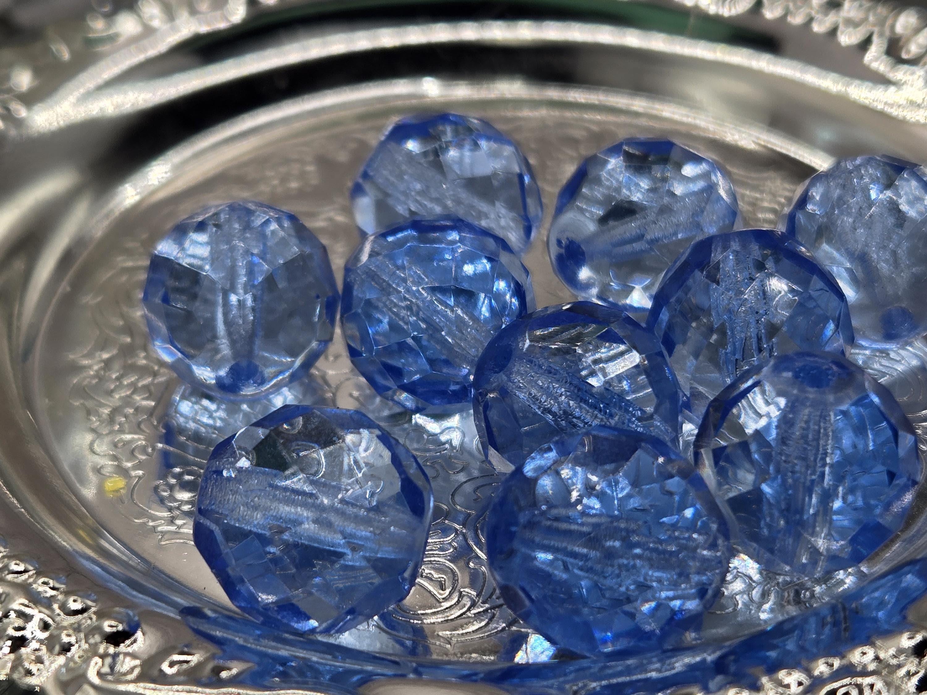 Czech Fire Polished Lt Sapphire Glass Beads 14mm (6 PCS)