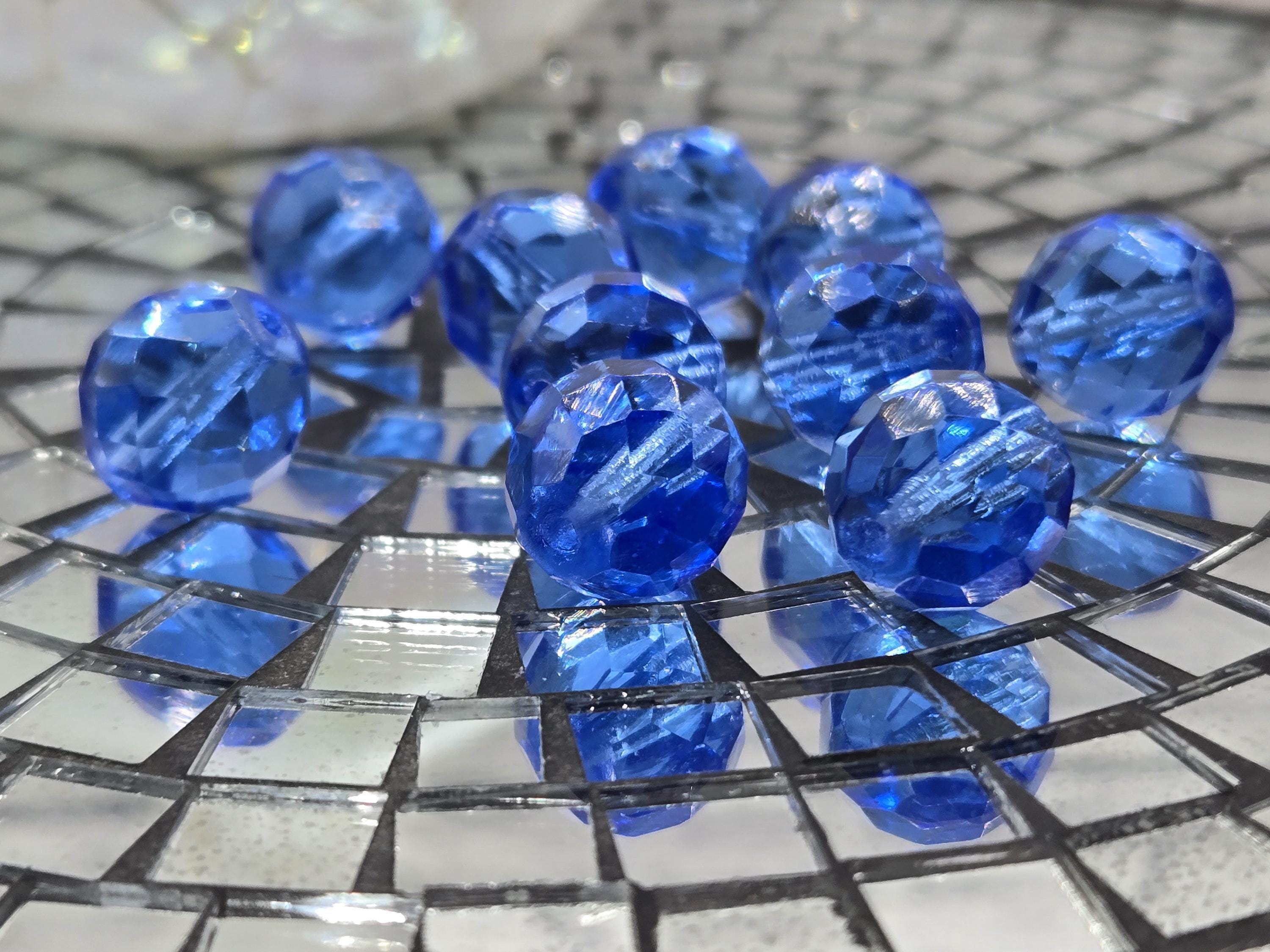 Dark Sapphire Czech Fire Polished Glass Beads (14mm, 6 PCS)