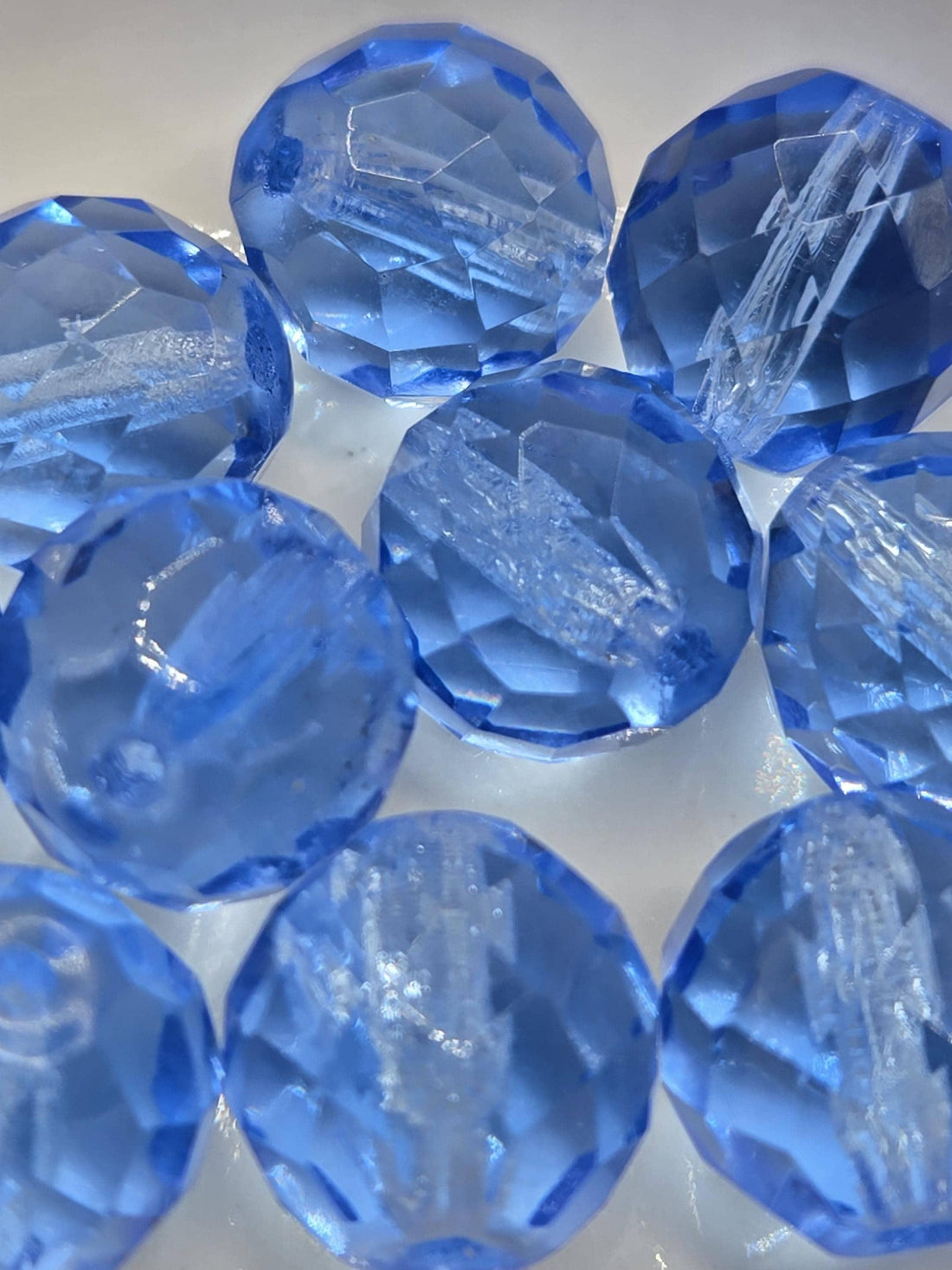 Czech Fire Polished Lt Sapphire Glass Beads 14mm (6 PCS)