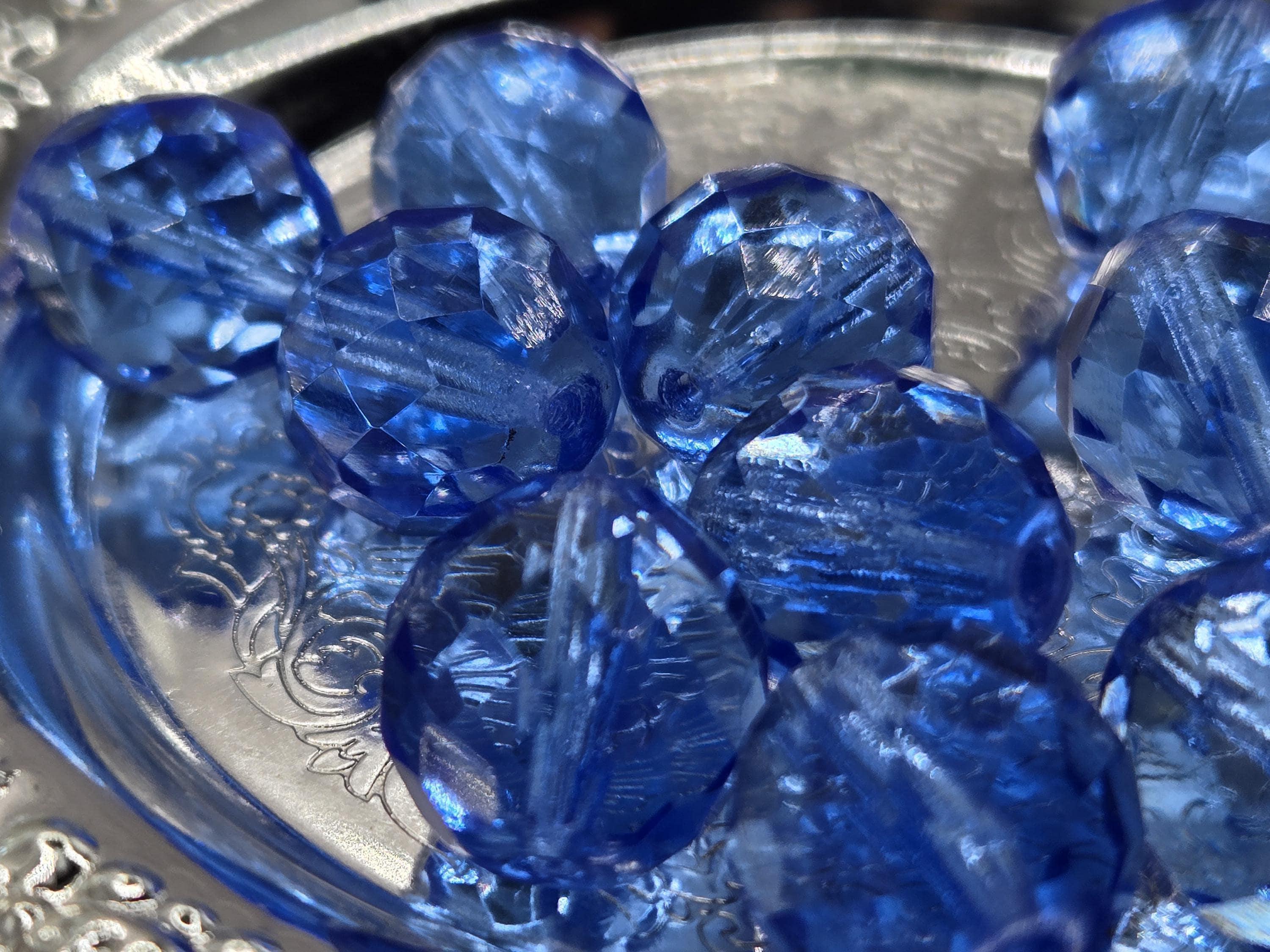 Dark Sapphire Czech Fire Polished Glass Beads (14mm, 6 PCS)