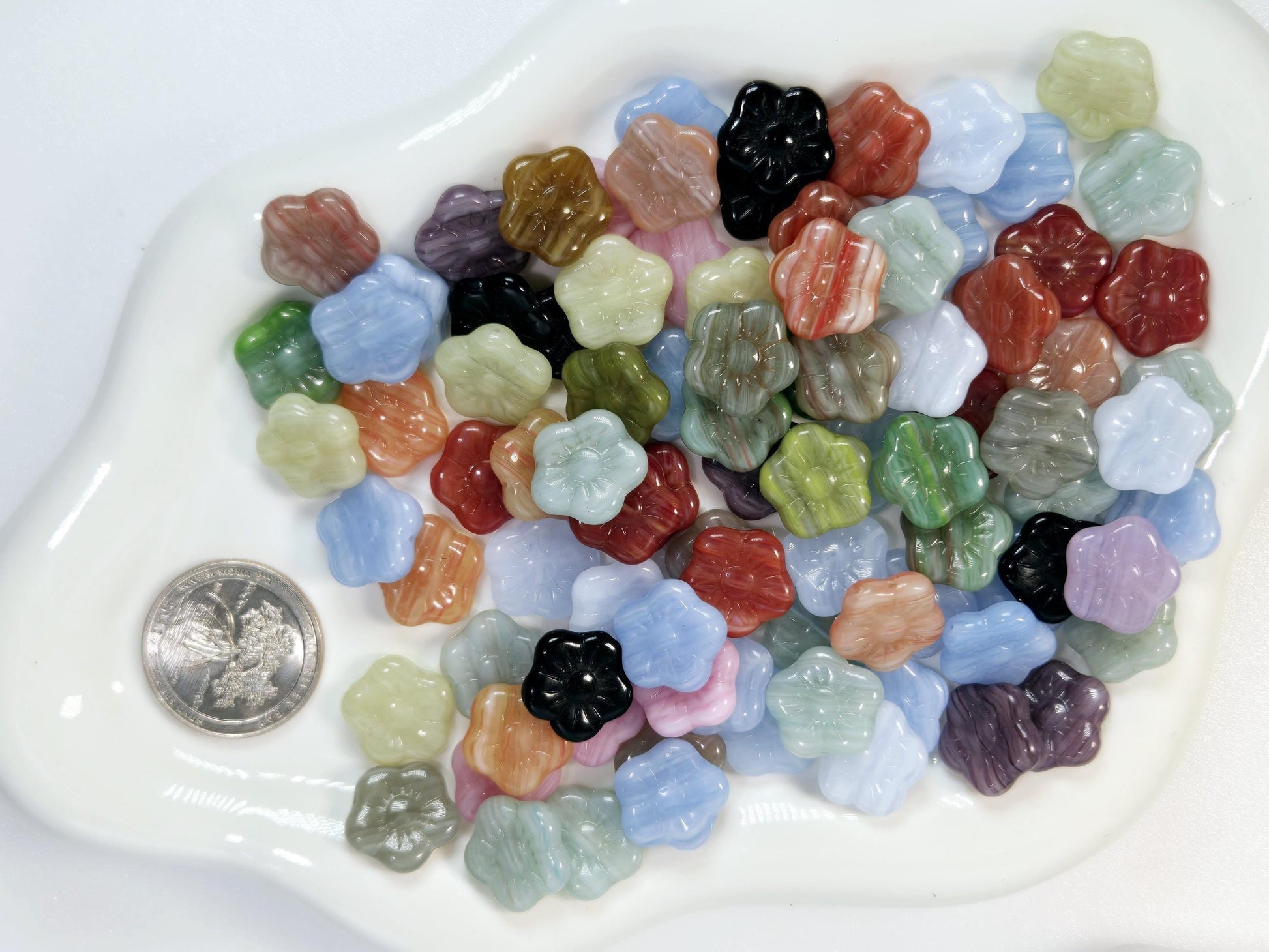 Flower Czech Beads Bulk Mix - Matte Beads for DIY Jewelry Making, Multiple Colors , Craft Supplies 1oz pkg