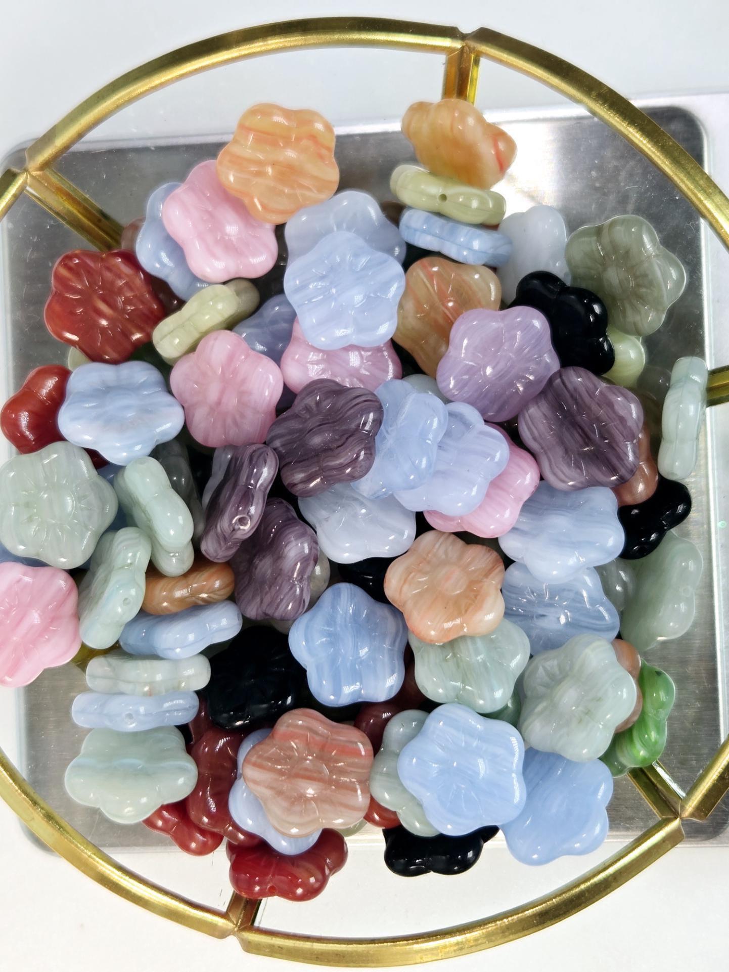 Flower Czech Beads Bulk Mix - Matte Beads for DIY Jewelry Making, Multiple Colors , Craft Supplies 1oz pkg