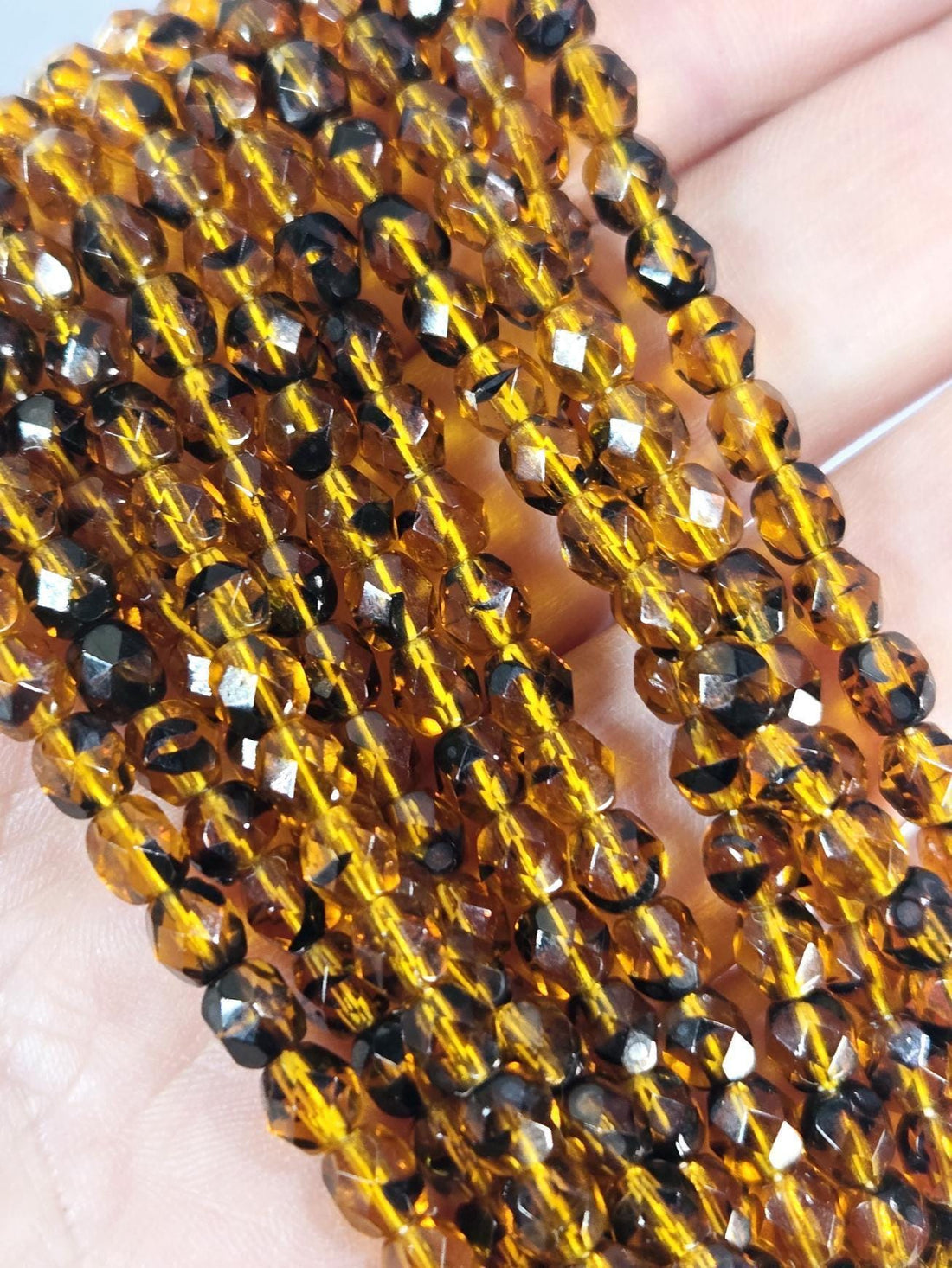 Tortoise Shell Czech Fire Polished Beads: Faceted 4mm, 100pcs