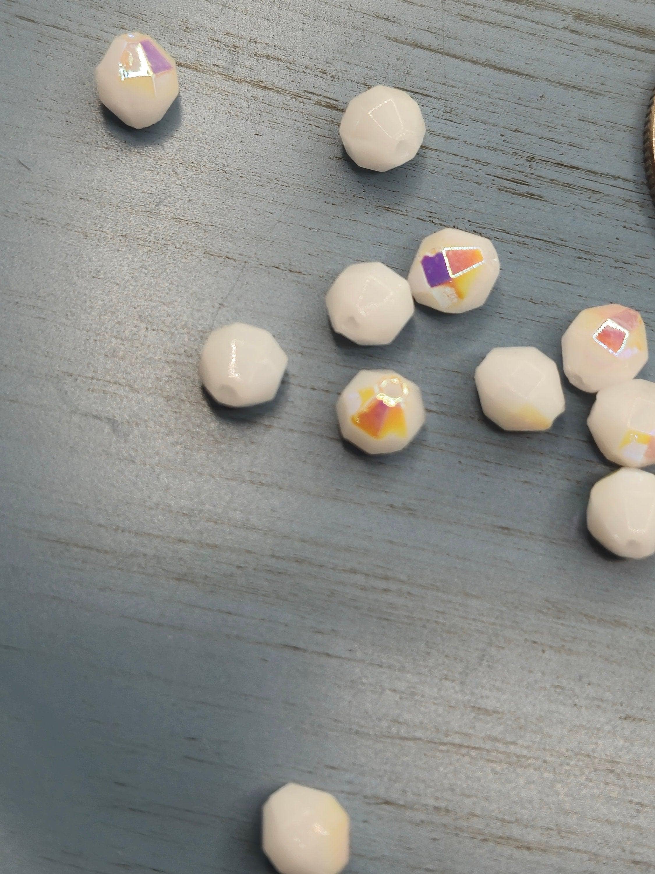 Vintage Crystal Beads: 1949 Germany Chalk White AB Fire Polished, 6mm (40pcs)