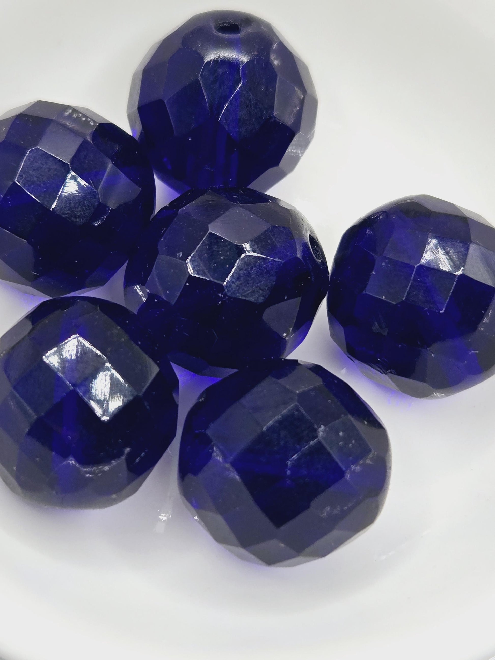 Cobalt Blue Czech Glass Beads: 18mm Faceted Round, Jewelry Making (6 PCS)