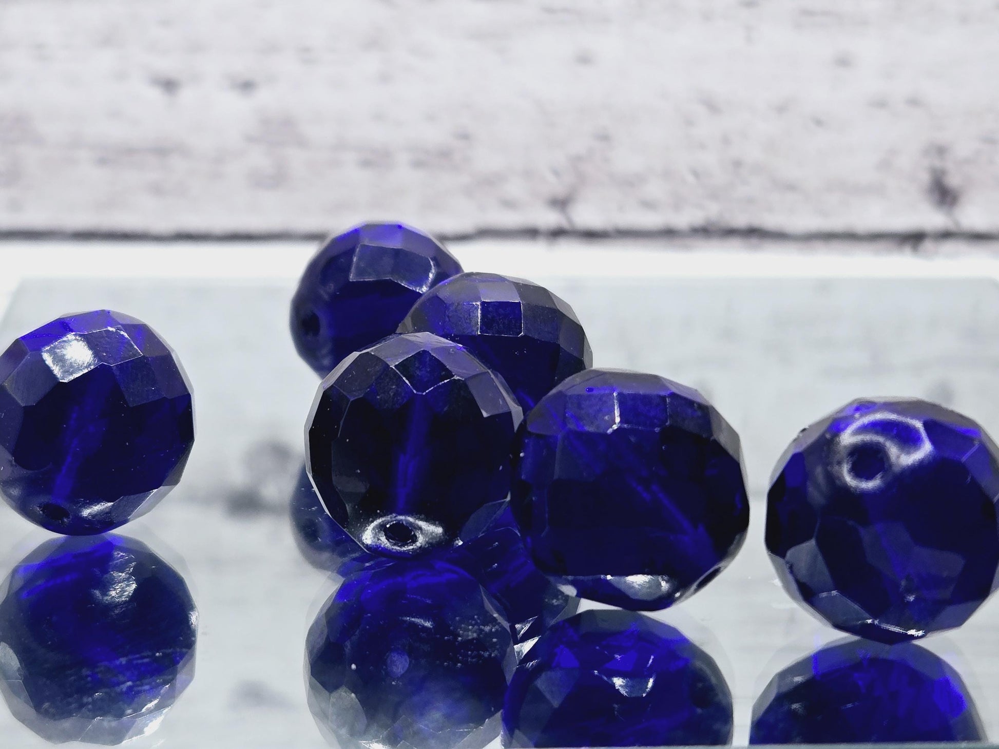 Cobalt Blue Czech Glass Beads: 18mm Faceted Round, Jewelry Making (6 PCS)