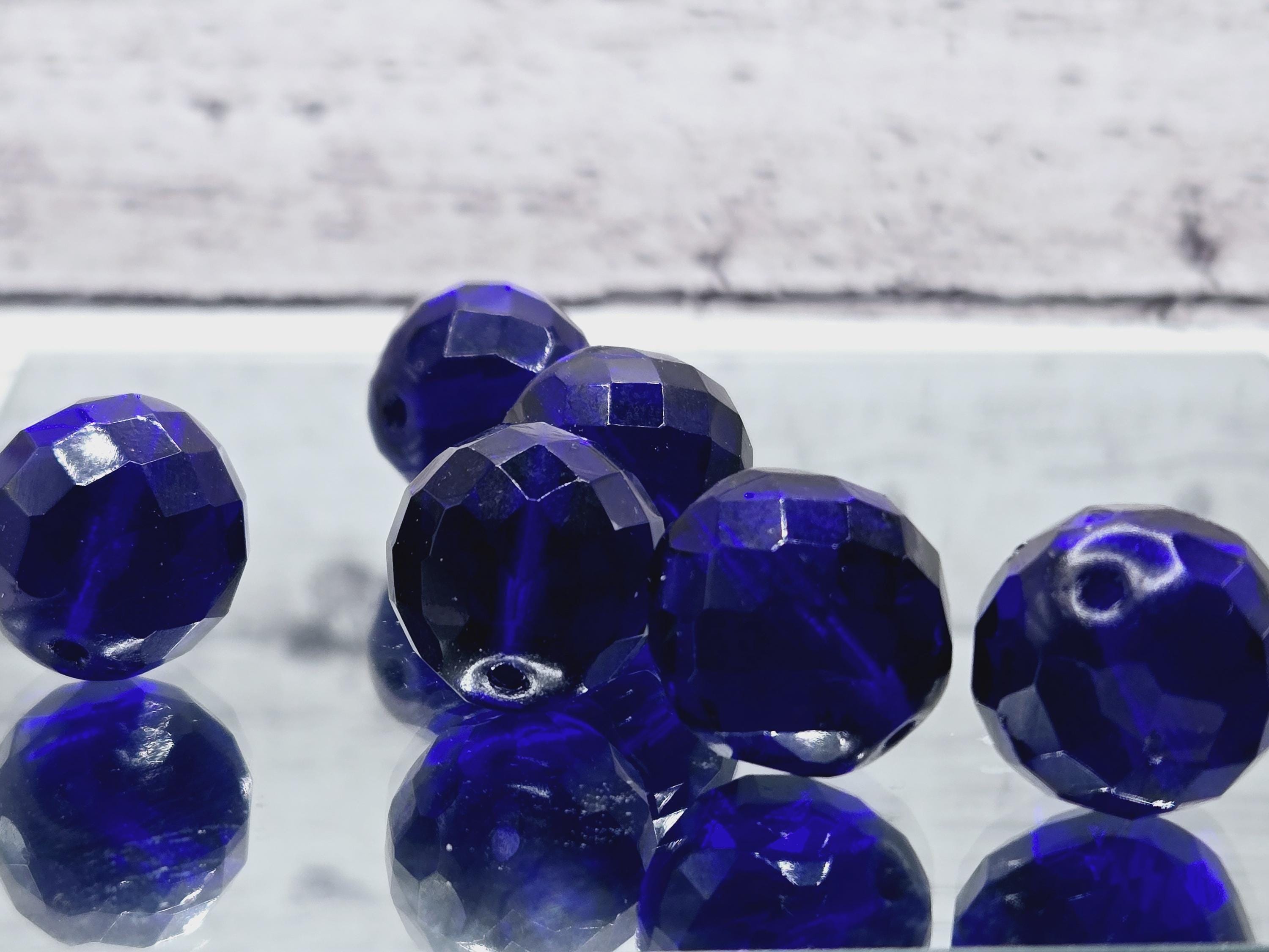 Cobalt Blue Czech Glass Beads: 18mm Faceted Round, Jewelry Making (6 PCS)