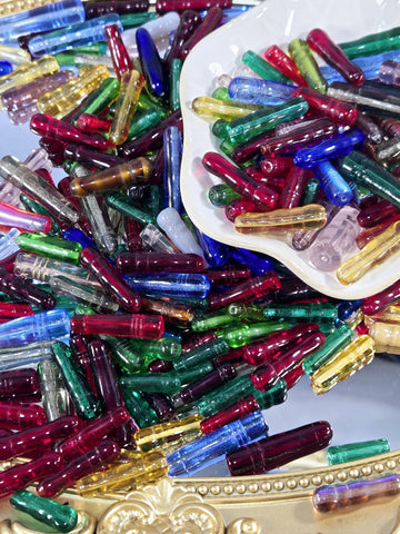 Czech Pressed Glass Pillar Assortment - Premium Colors and Sizes, Perfect for Jewelry Making & Craft Projects 1oz pkg