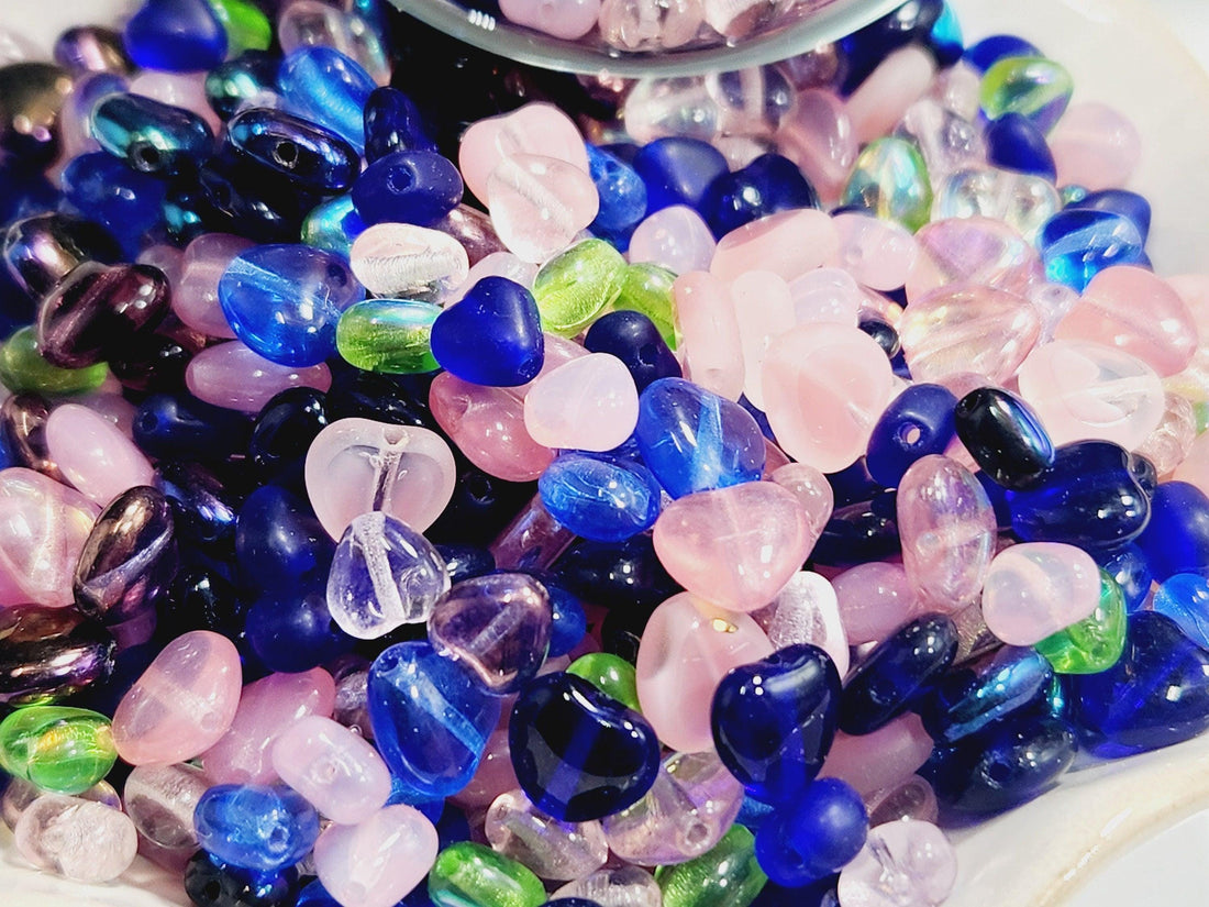 Czech Glass Heart Beads: DIY Jewelry Making Mix (1 oz pkg)