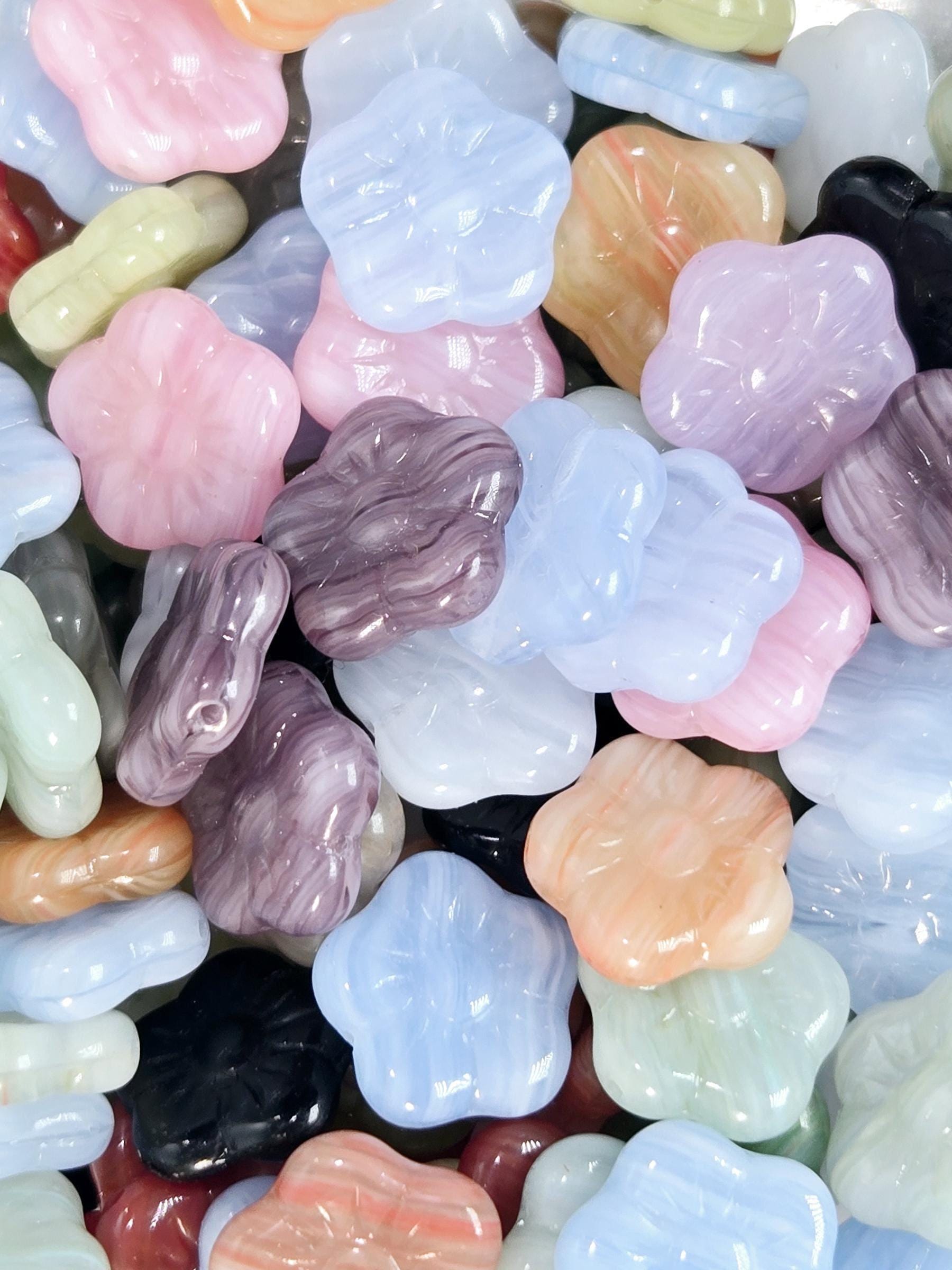 Flower Czech Beads Bulk Mix - Matte Beads for DIY Jewelry Making, Multiple Colors , Craft Supplies 1oz pkg