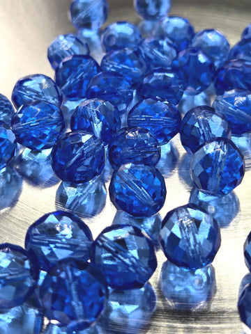 Dark Sapphire Czech Fire Polished Glass Beads (14mm, 6 PCS)