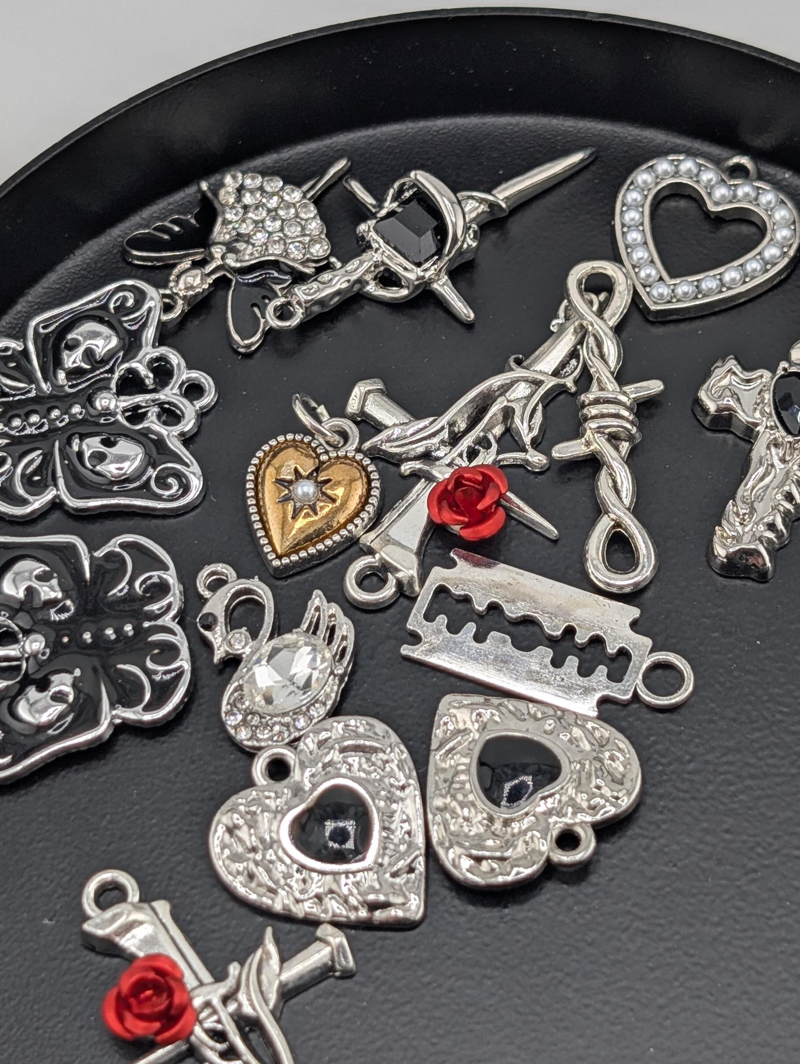 Glam Goth Halloween Charm Grab Bags - Skull and Rhinestone Mix