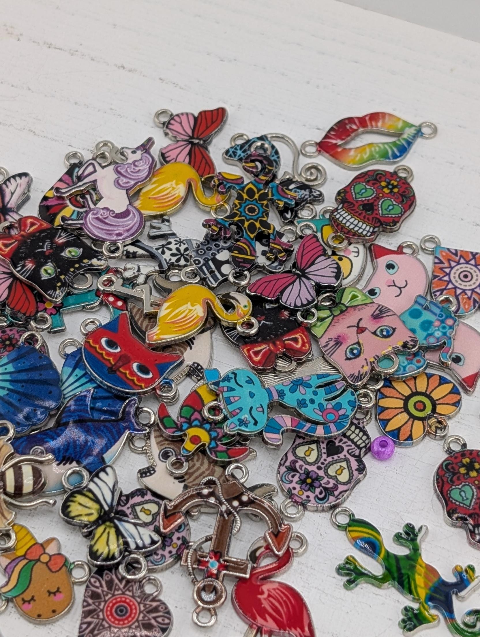 Enamel and Metal Connector Charms: Mixed Media Grab Bag (18-20 Pieces)