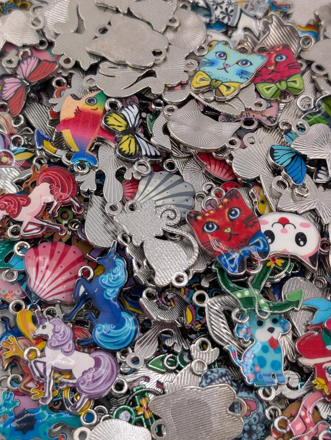 Enamel and Metal Connector Charms: Mixed Media Grab Bag (18-20 Pieces)