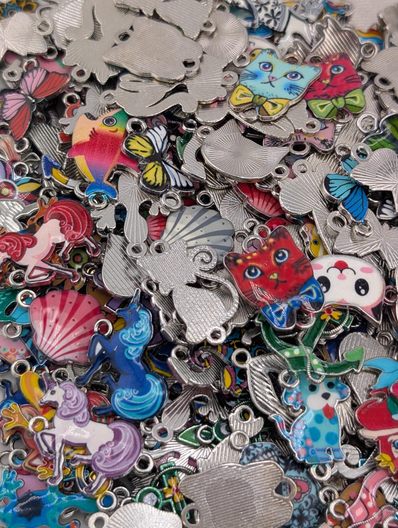 Enamel and Metal Connector Charms: Mixed Media Grab Bag (18-20 Pieces)
