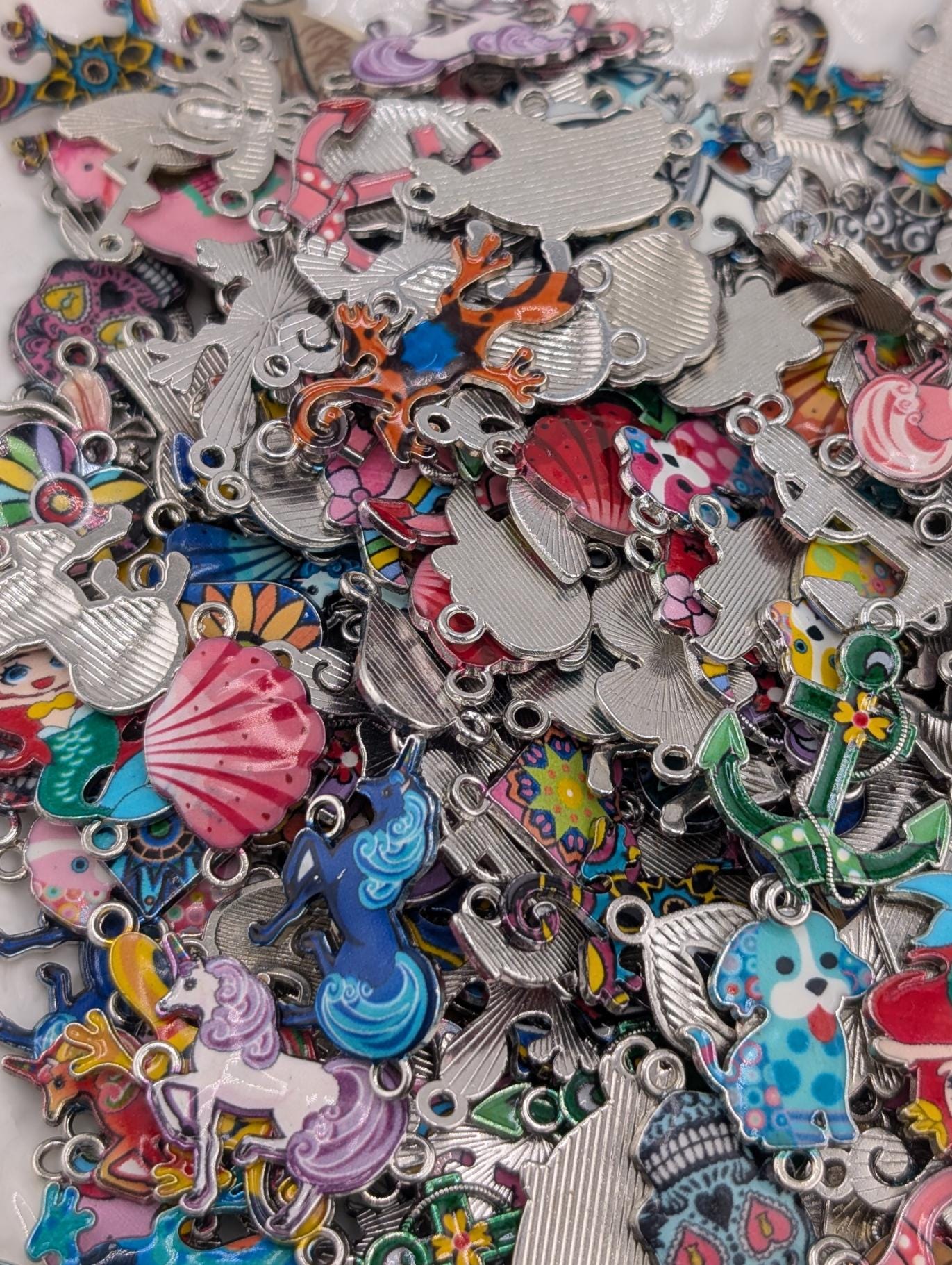 Enamel and Metal Connector Charms: Mixed Media Grab Bag (18-20 Pieces)