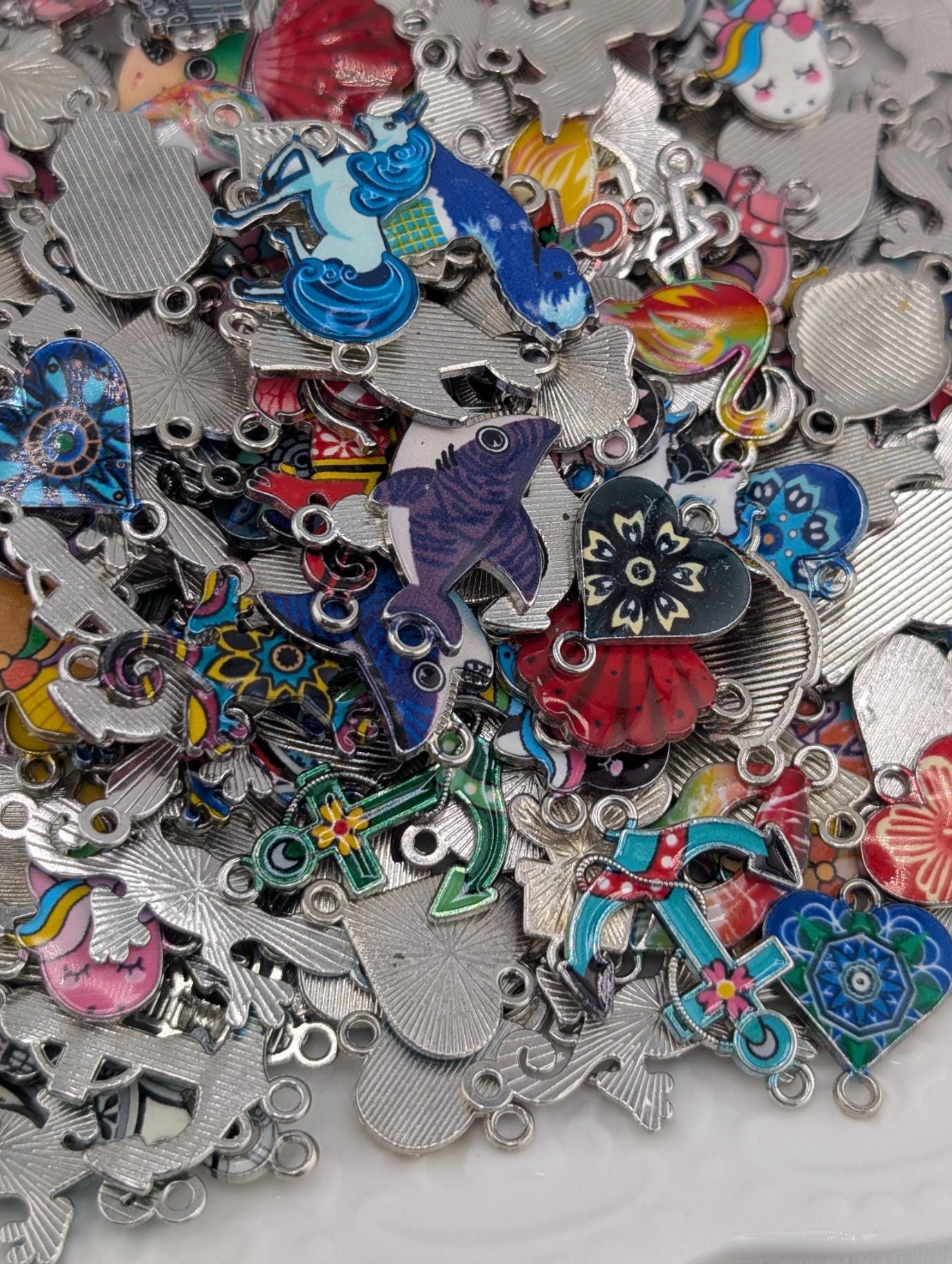 Enamel and Metal Connector Charms: Mixed Media Grab Bag (18-20 Pieces)