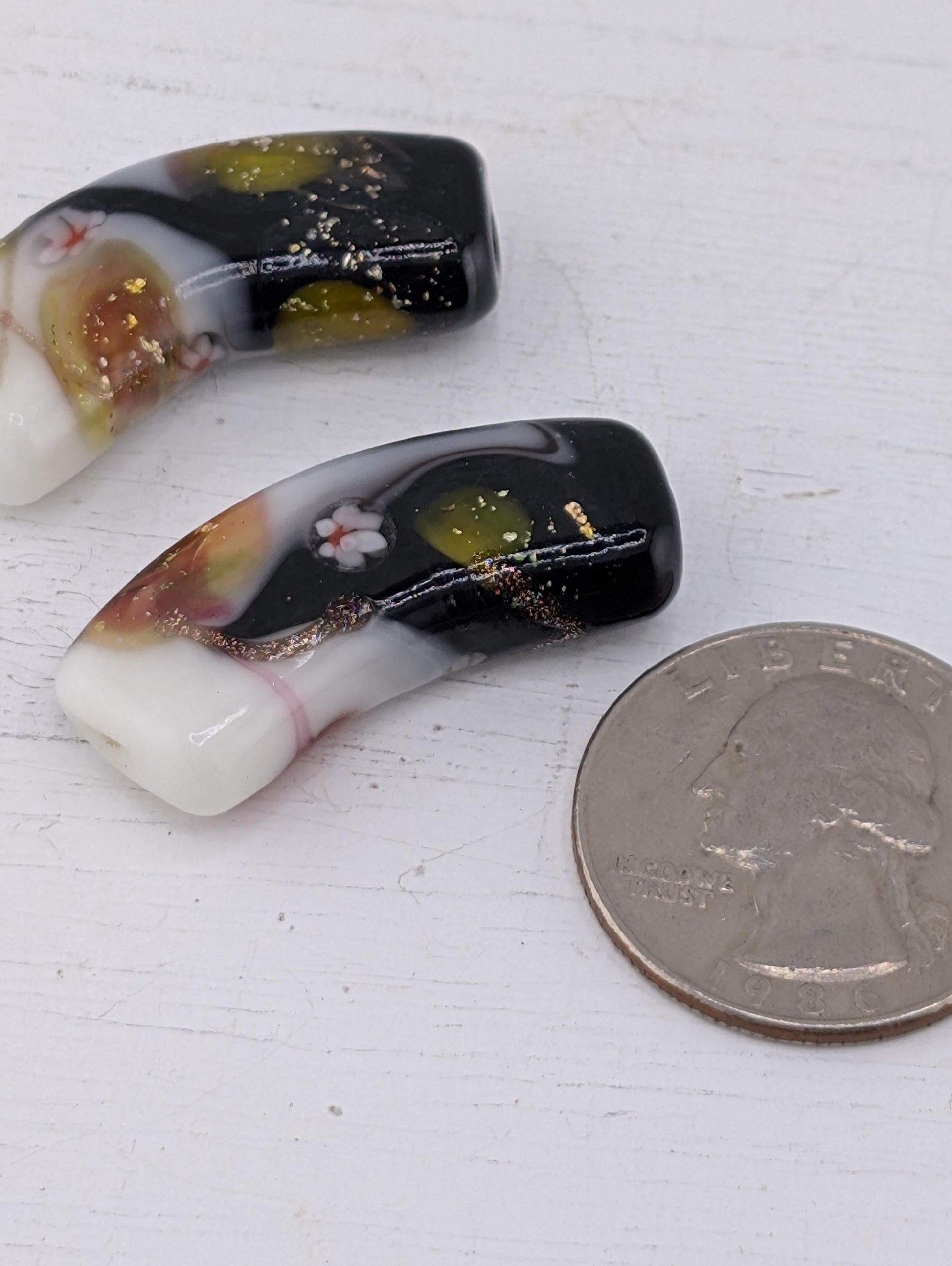 Lampwork Beads Set: Brown and Black Panda Design - Smooth Glazed Ceramic